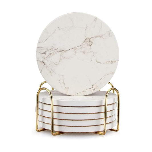 Holder Absorbent Drink Coasters Ceramic Coaster Bar Dining Coffee Table / White / Set of 6