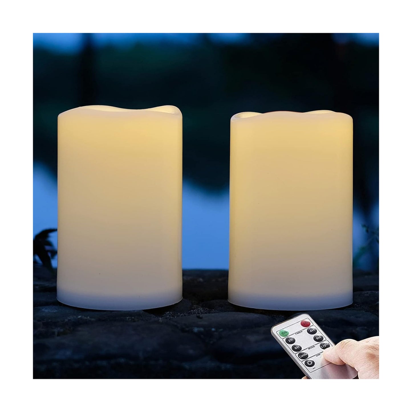 NONNO&ZGF 4X6'' Outdoor IP44 Warm White LED Rainproof Waterproof Candles, Flameless Battery LED Pillar Candle with