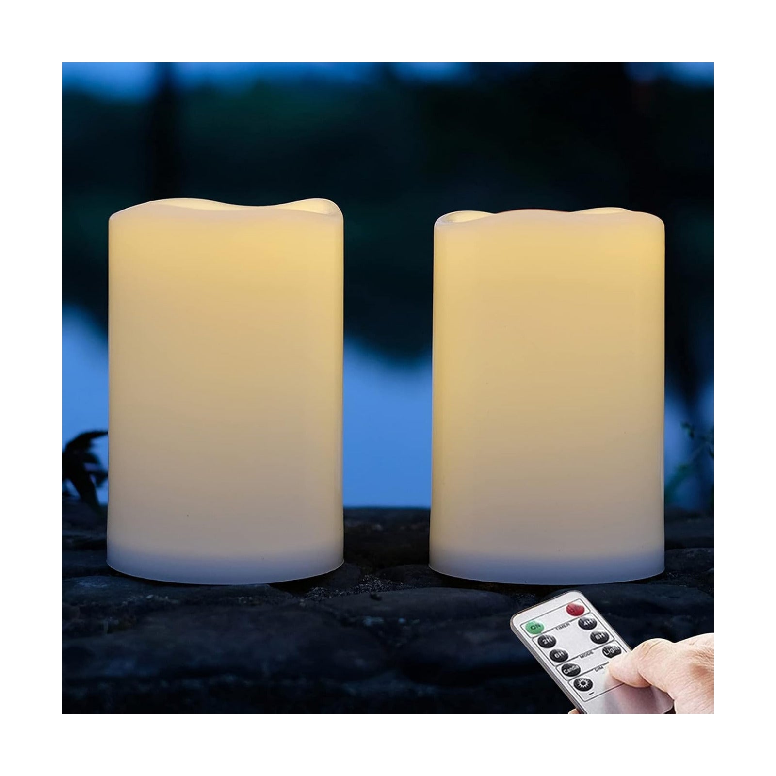 NONNO&ZGF 4X6'' Outdoor IP44 Warm White LED Rainproof Waterproof Candles, Flameless Battery LED Pillar Candle with