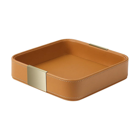 Leather Desktop Storage Small Catchall Organizer Decorative Tray / 7.7 x 7.7 x 1.7 / Orange