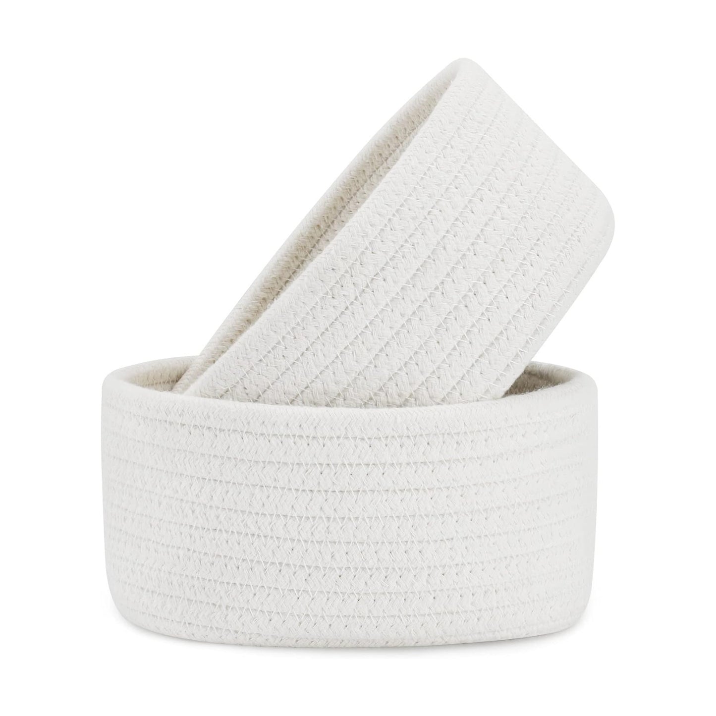 Natural Cotton Rope Woven Baskets for Organizing / White / Set of 2