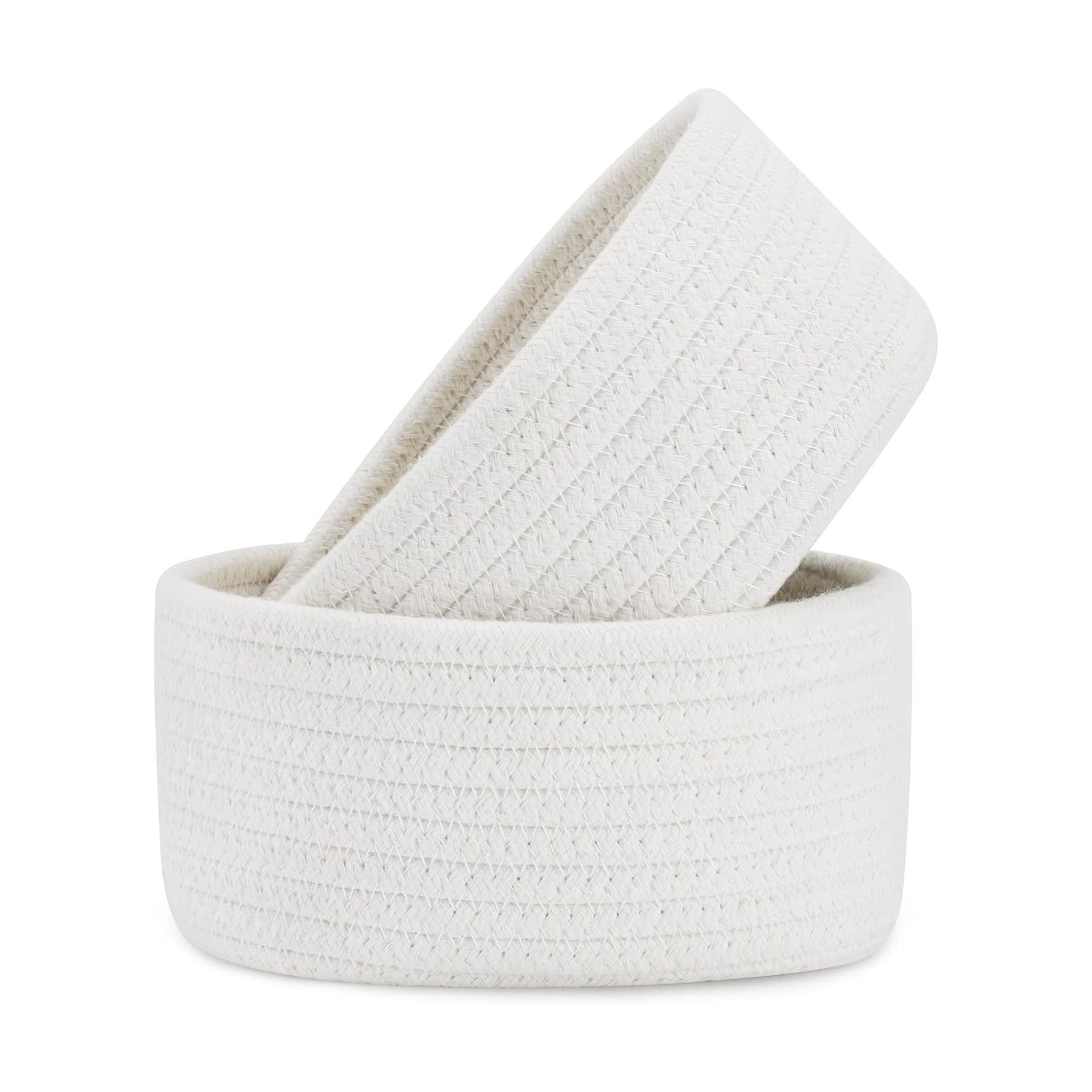 Natural Cotton Rope Woven Baskets for Organizing / White / Set of 2