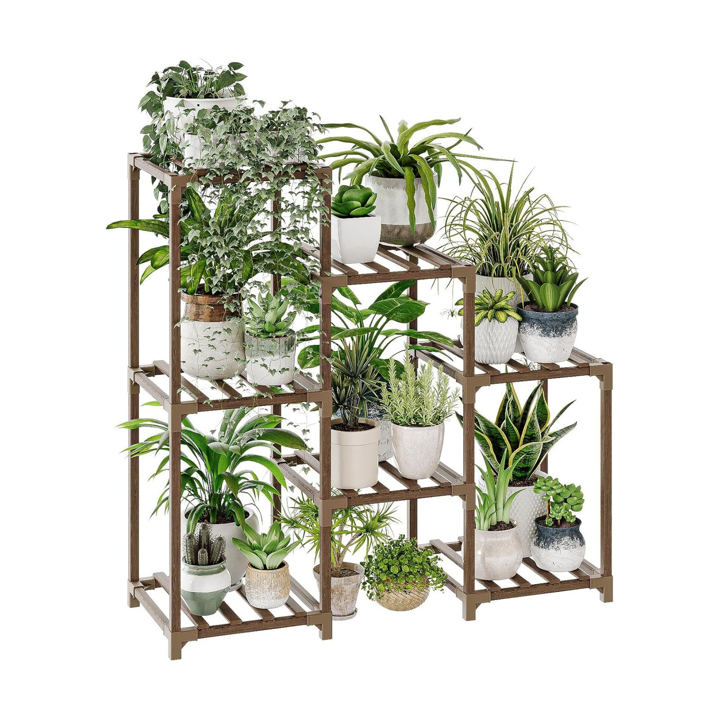 Bamworld Plant Stand Indoor Plant Shelf Outdoor Wood Plant Rack | for Multiple Plants 3 Tiers Ladder Plant Holder for