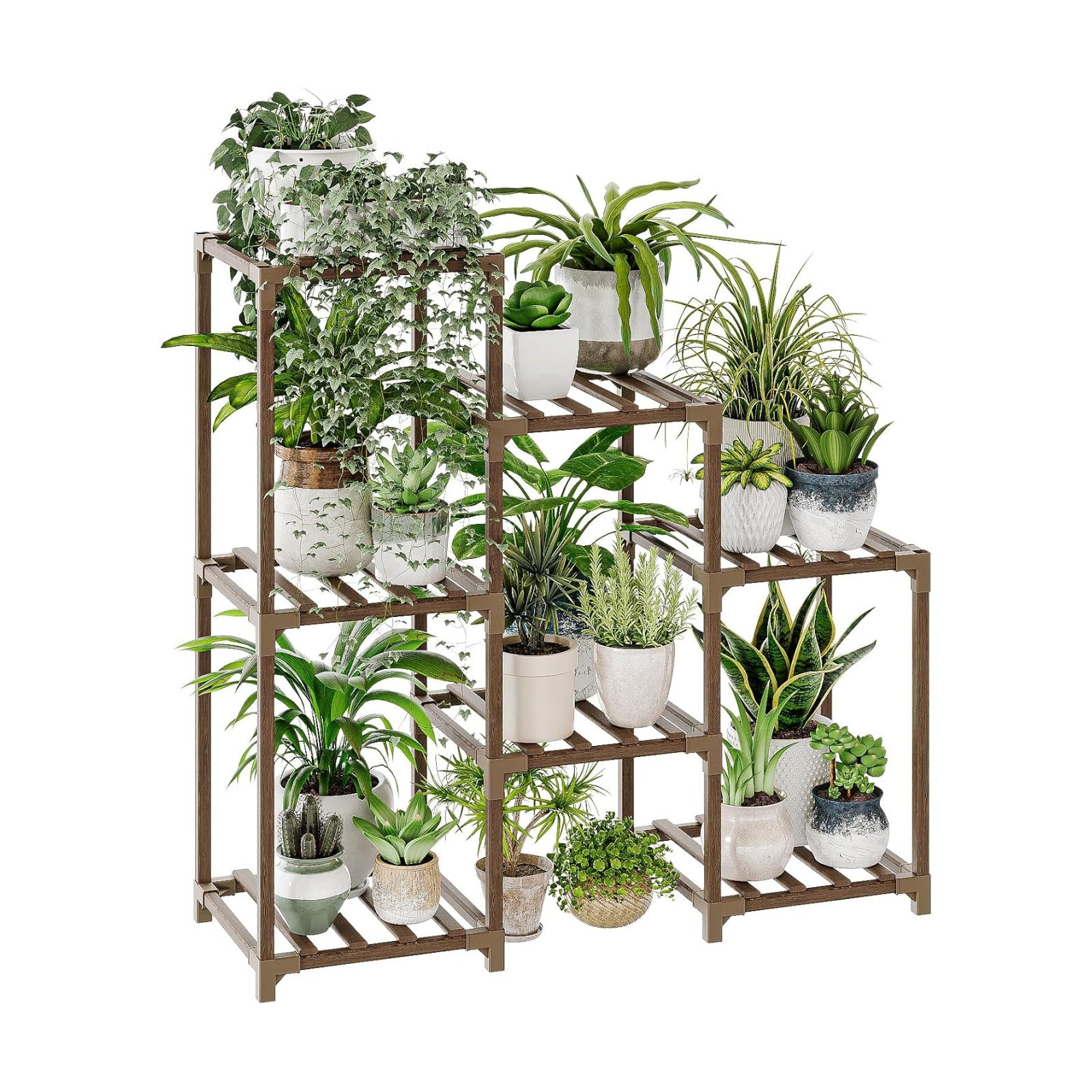 Bamworld Plant Stand Indoor Plant Shelf Outdoor Wood Plant Rack | for Multiple Plants 3 Tiers Ladder Plant Holder for