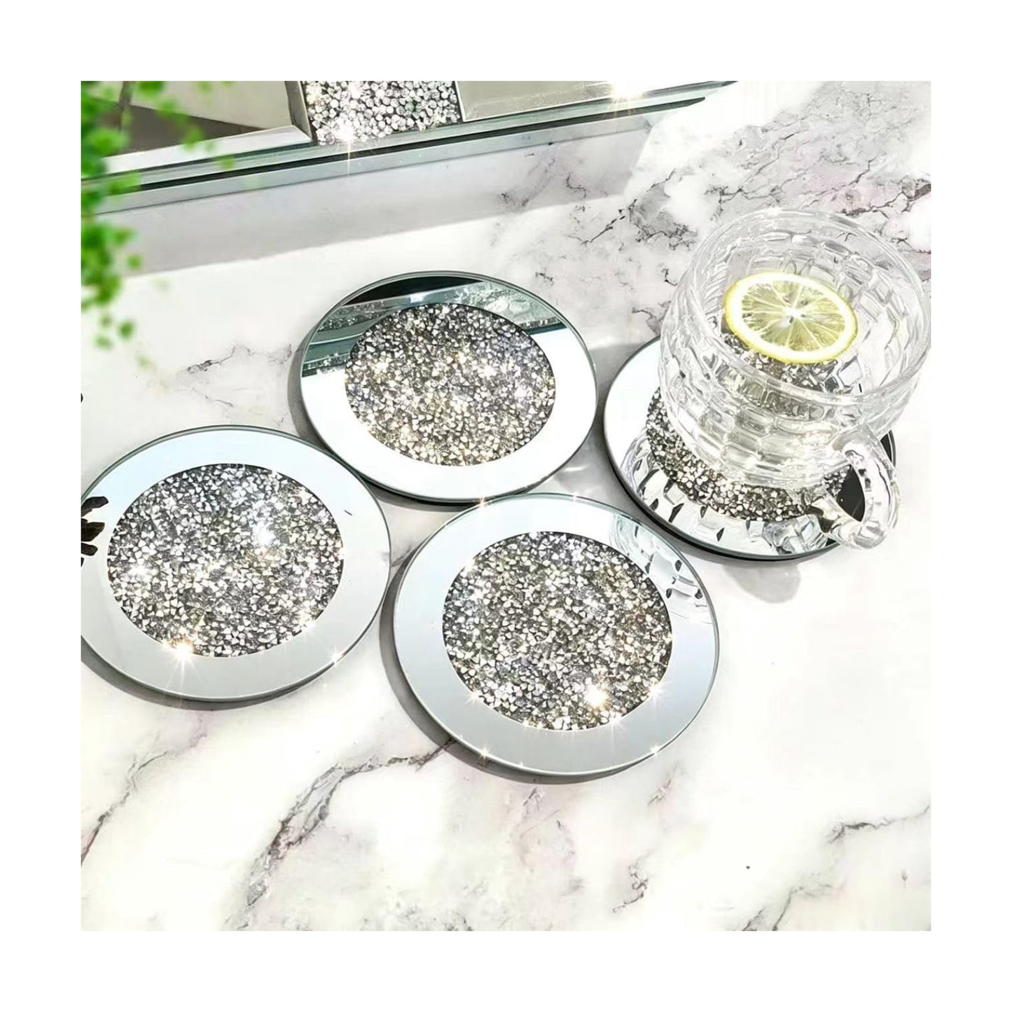 Glass Mirrored Coaster 4 PC / 4"4p
