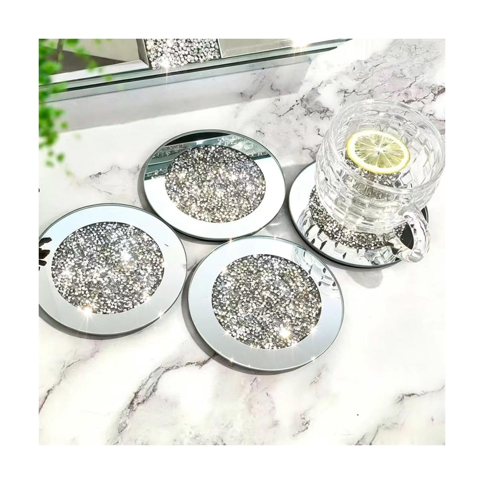 Glass Mirrored Coaster 4 PC / 4"4p