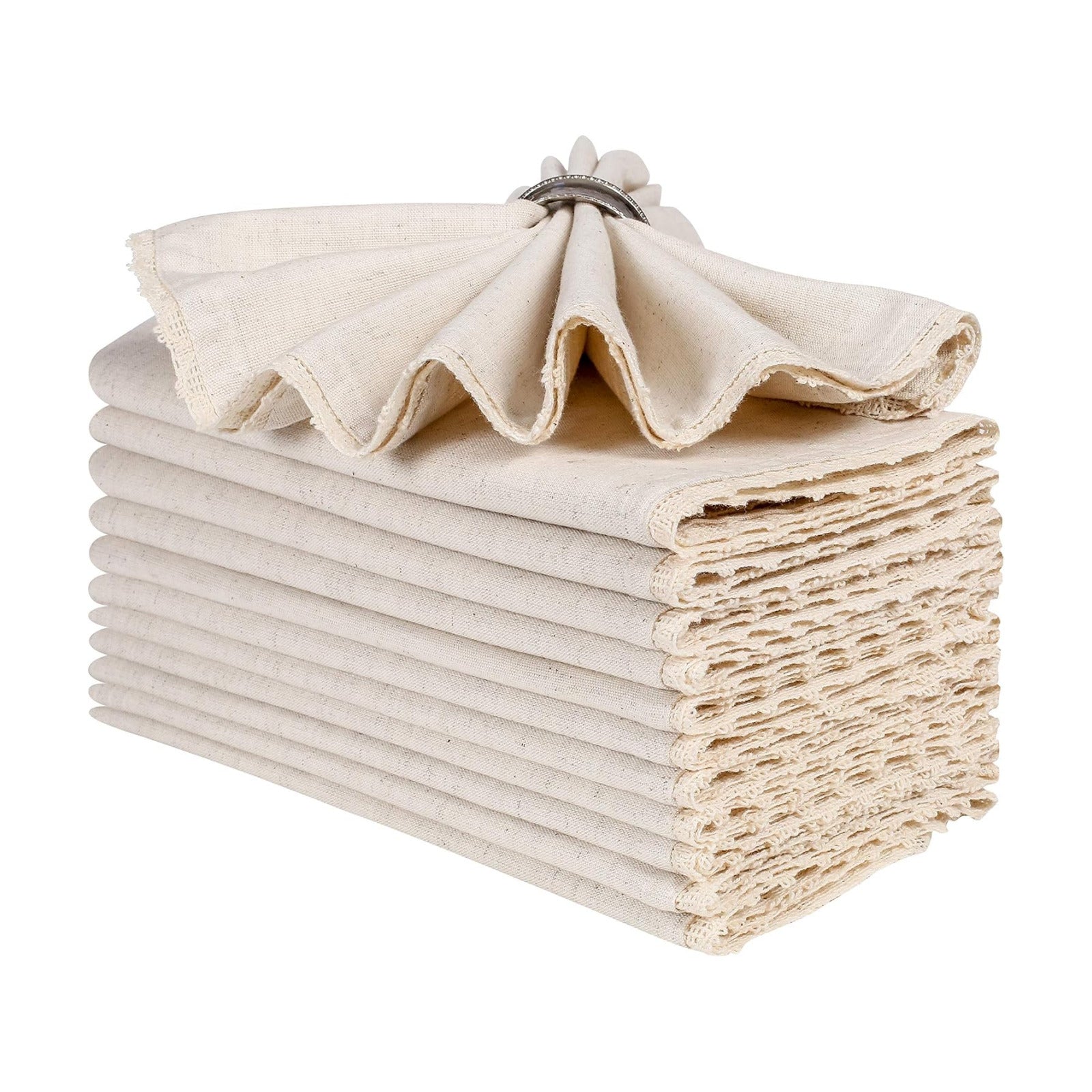 Homebia Design Cotton Linen Lace Napkins Set of 12, 18x18 Natural Blend | 85% cotton, 15% linen blend napkins with lace