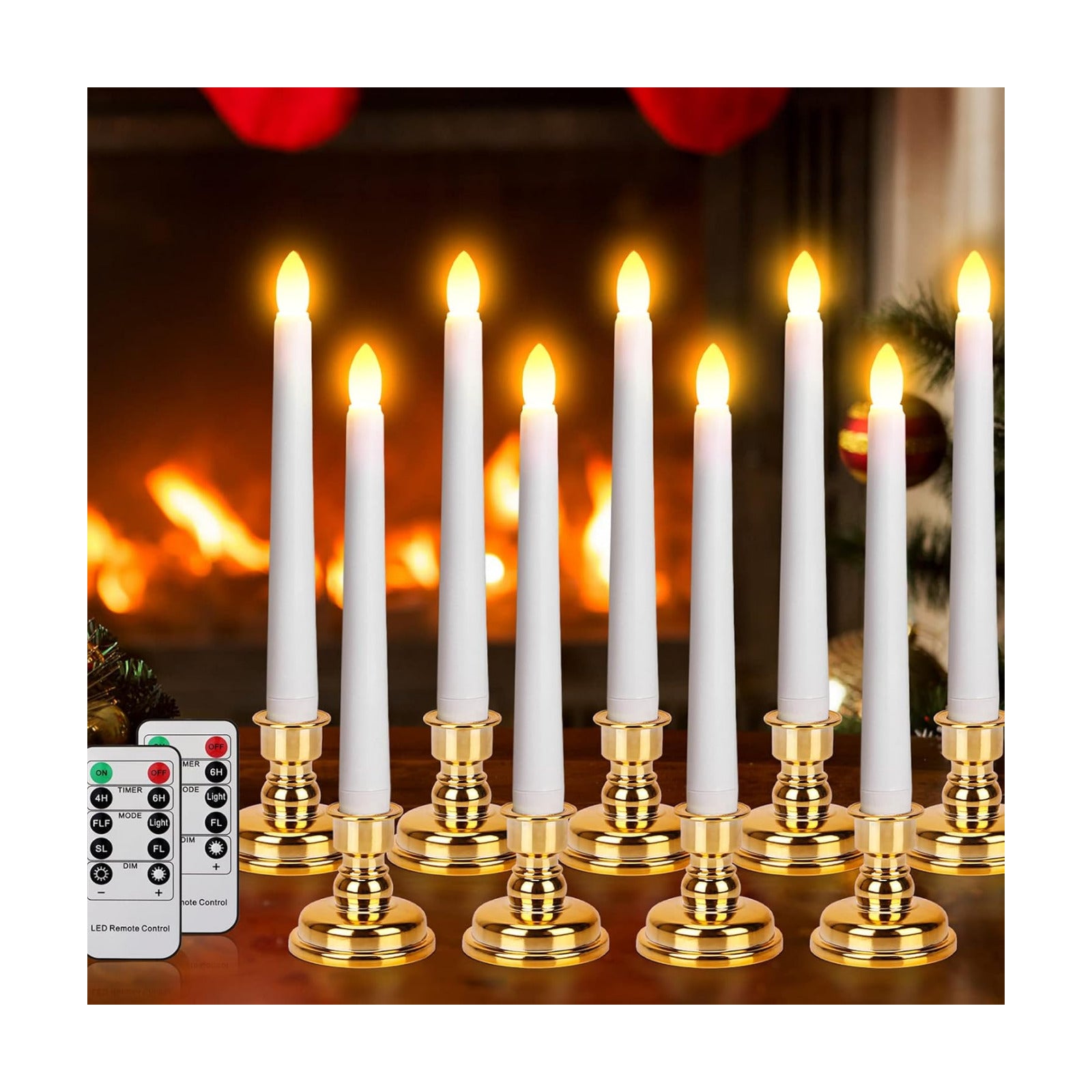 Daord LED Flameless Flickering Taper Candles with Remote & Timer Warm Light Battery Operated Christmas Window Candle