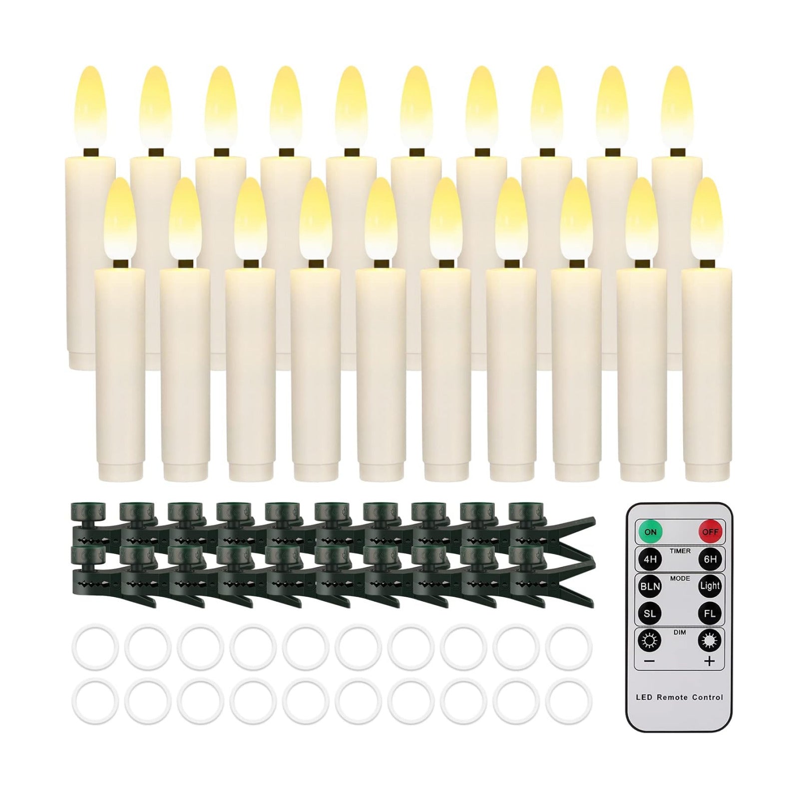 Daord 20 PCS Flameless LED Taper Candles Flickering Flame Battery Operated with Remote & Timer Warm White Christmas