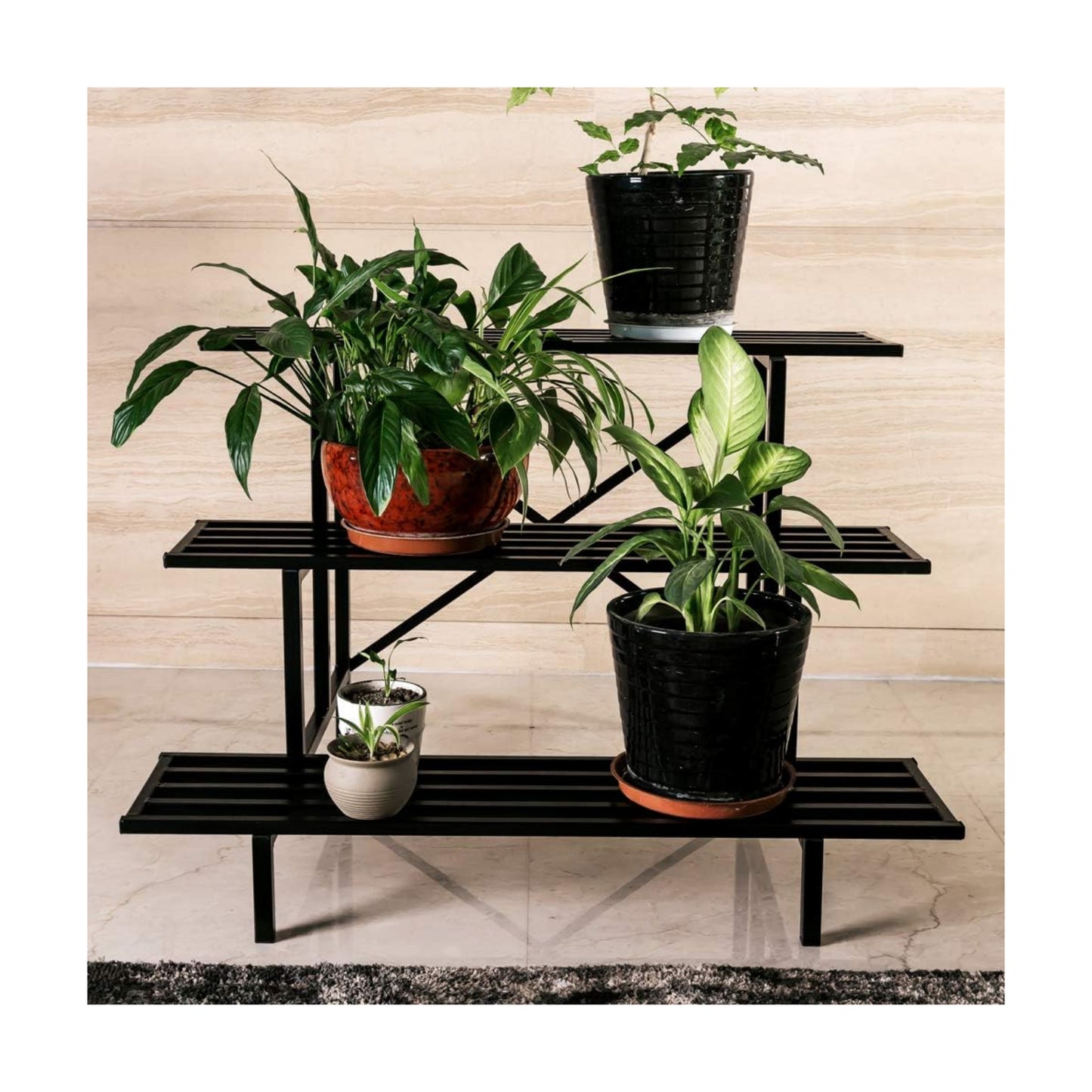 Zhongma 3 Tier Sturdy Metal Plant Stand, L35.43 x W26 x H23.6 inch, Heavy Duty Plant Holder for Home Indoor and