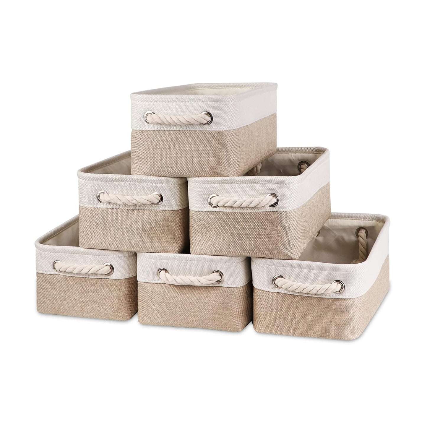Small Baskets Fabric Storage Beige Storage Bins Empty Gift / White&beige / 11.8 x 7.8 x 5 / Set of 6