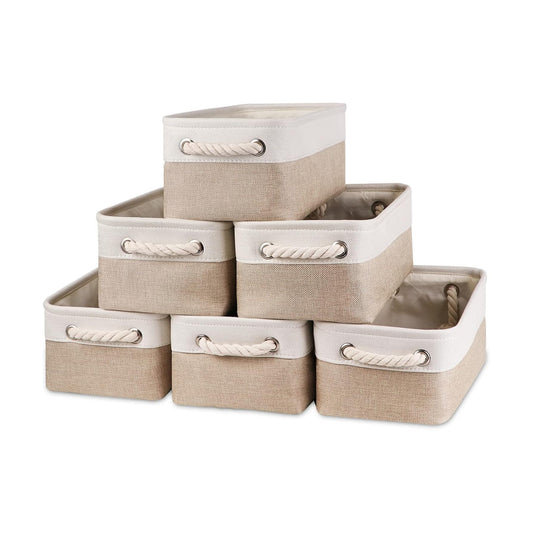 Small Baskets Fabric Storage Beige Storage Bins Empty Gift / White&beige / 11.8 x 7.8 x 5 / Set of 6