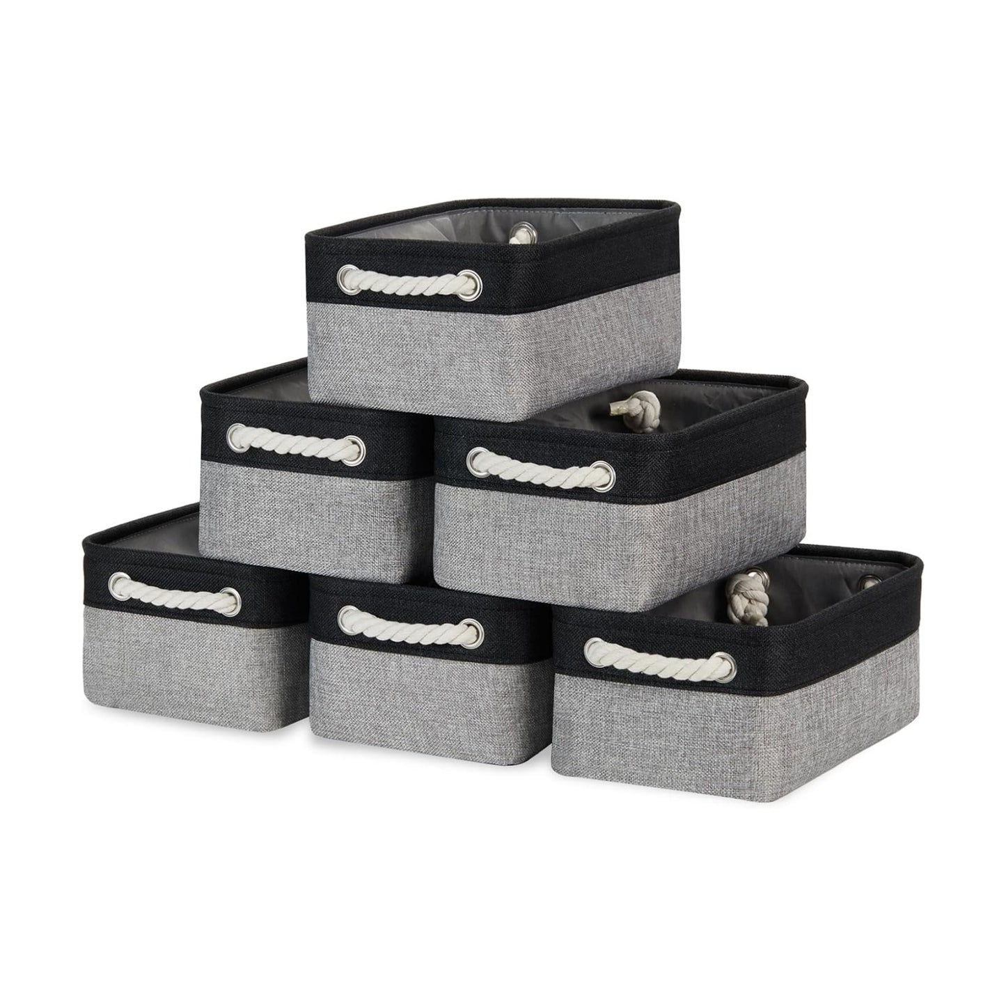 Storage Baskets Small Fabric Canvas Collapsible Storage / Black&grey / 11.8 x 7.8 x 5 / Set of 6