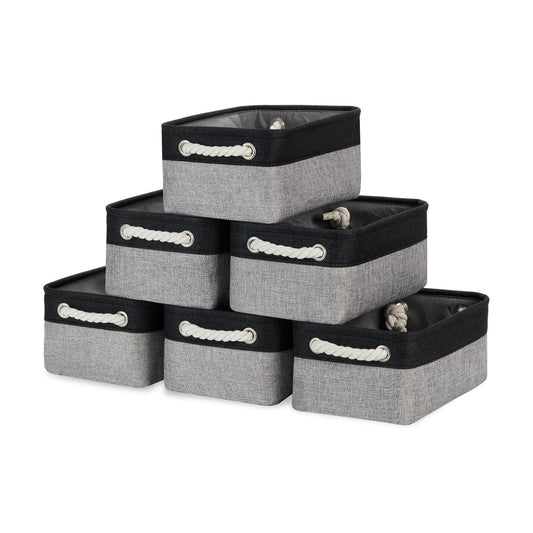 Storage Baskets Small Fabric Canvas Collapsible Storage / Black&grey / 11.8 x 7.8 x 5 / Set of 6