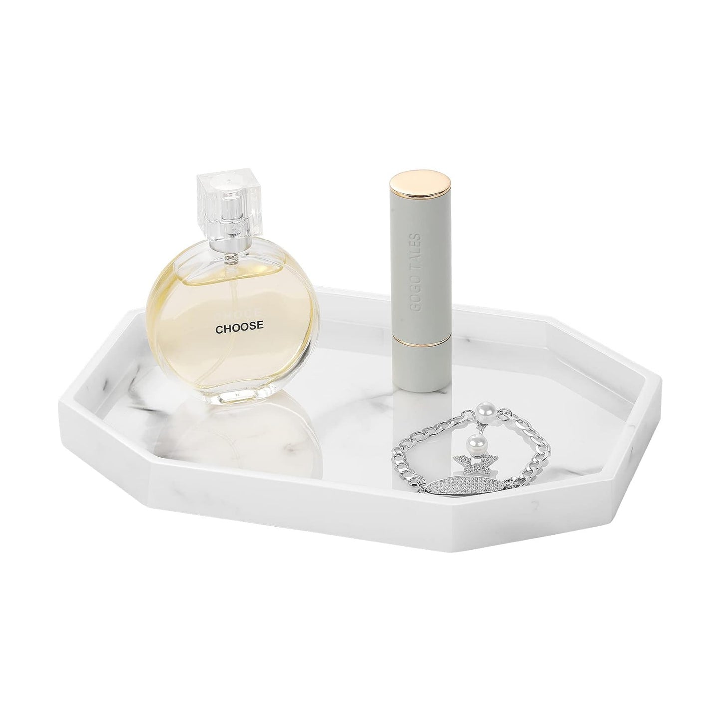 Vanity Tray / 8" Small Octagon Bathroom Vanity Tray / 8 x 5.7 x 0.8 / Marble White