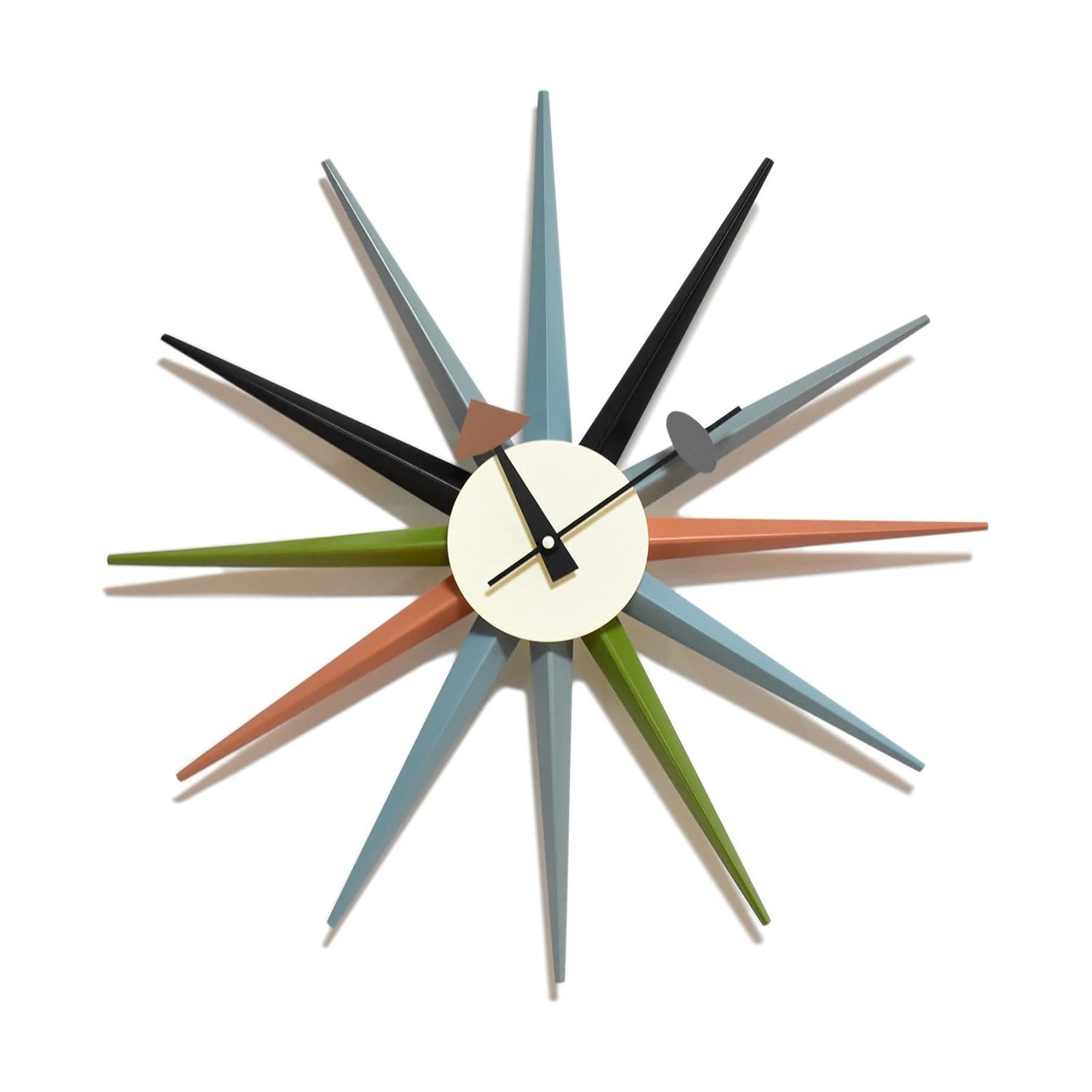 Large Sunburst Wall Clock 18 Inch, Mid Century Modern | Battery Operated, Silent Non-Ticking Quartz, Multicolor Solid