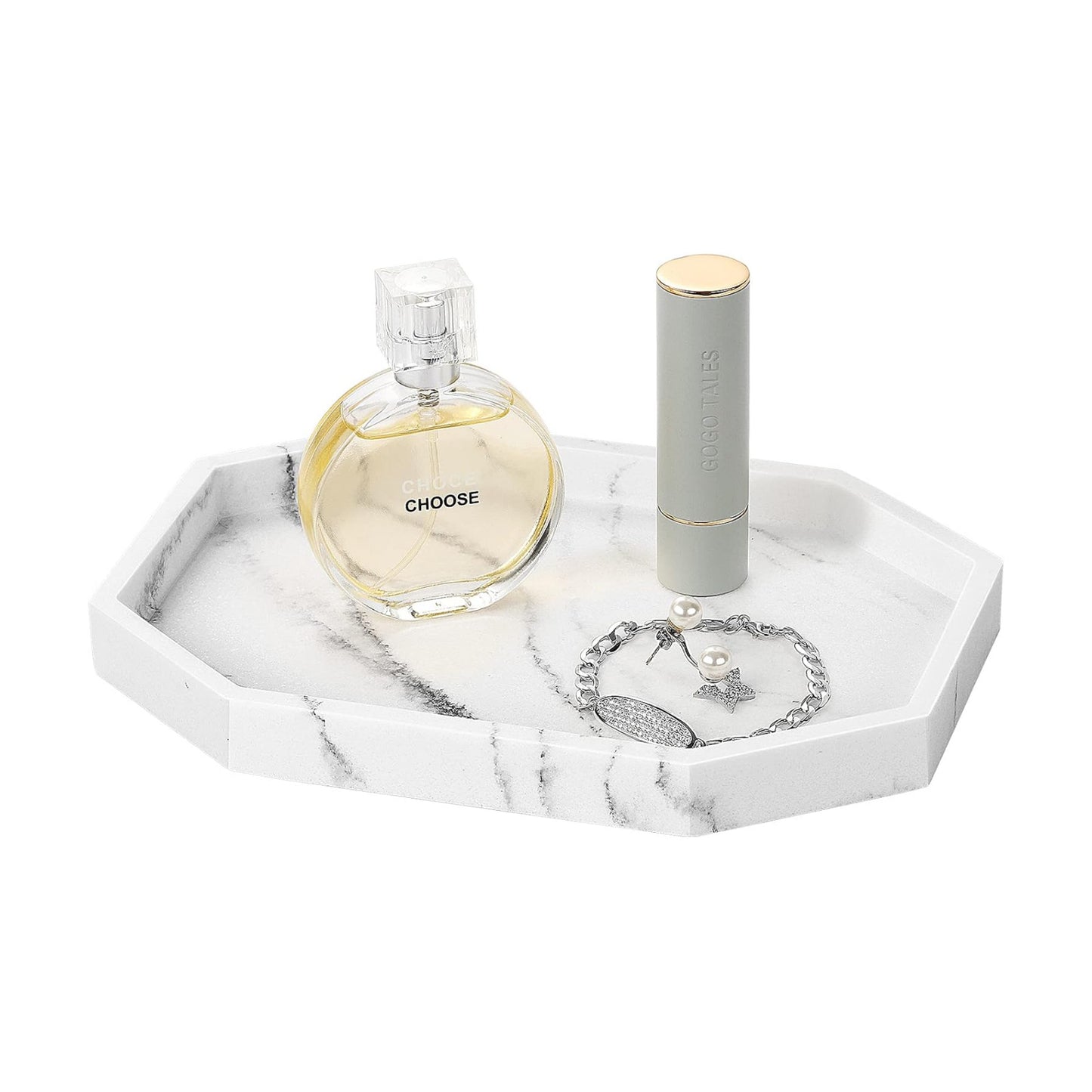 Small Octagon Vanity Tray / 8 x 5.7 x 0.8 / Gravel White