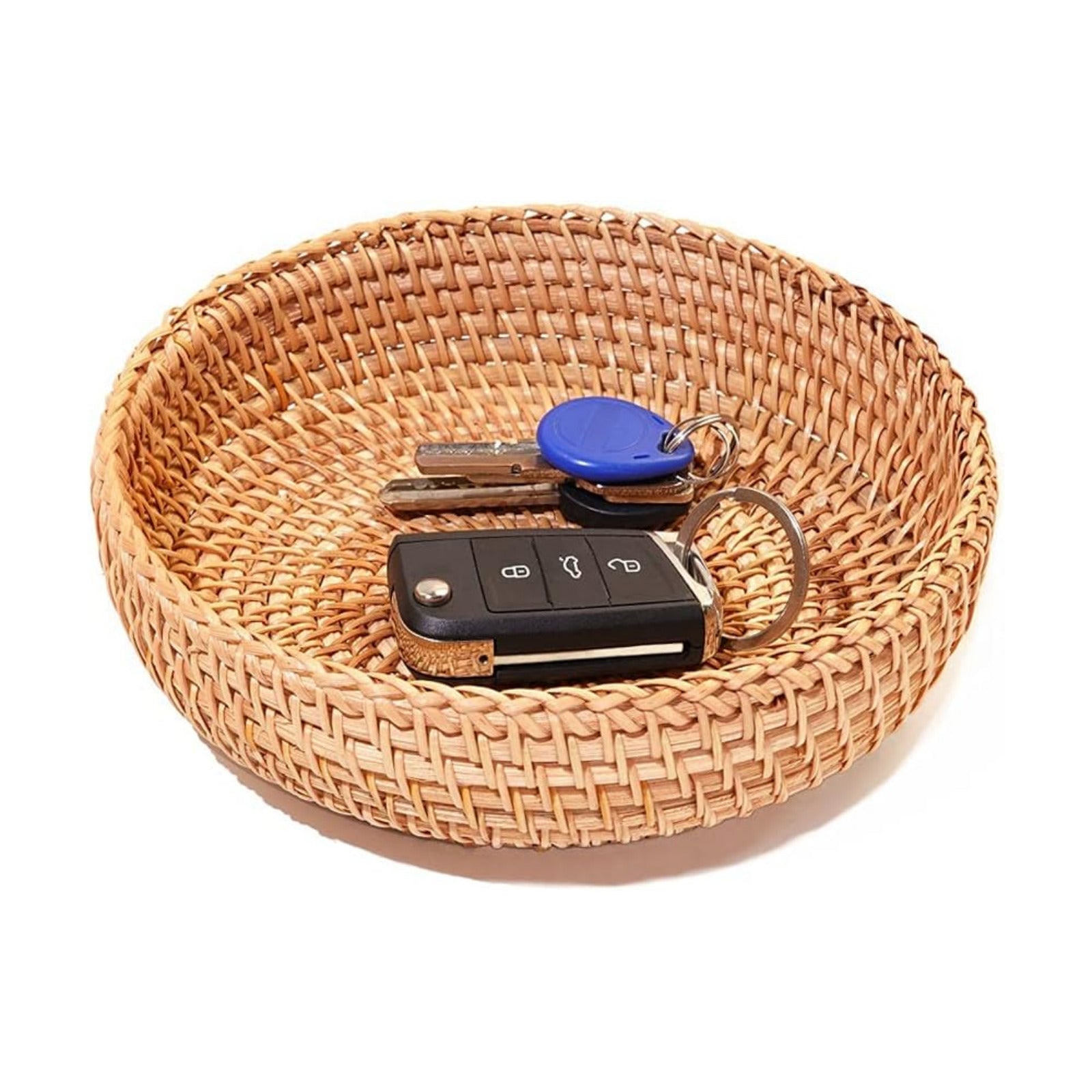 Small Round Keys Basket for Entryway Woven Baskets for Organizing Tabletop Decorative Wicker