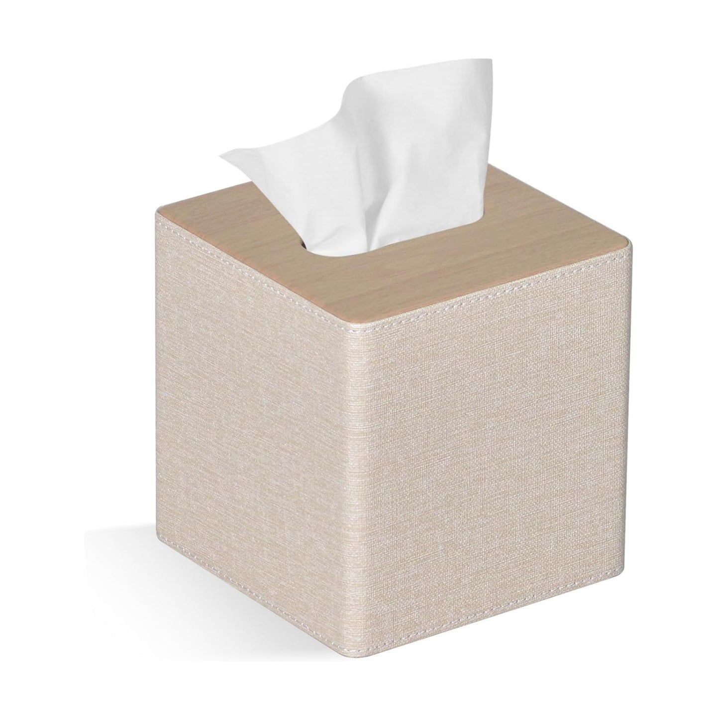 Tissue Box Cover Square PU Leather Facial Tissue Box Holder for Dresser Bathroom Decor / Beige