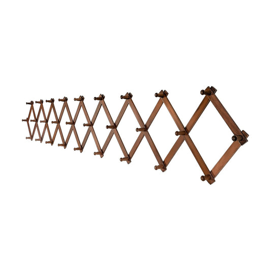 SKOLOO Accordion Wall Hanger with 28 Hooks, Modern Expandable Coat Rack Hat Rack for Wall, Solid Wooden, Walnut Color