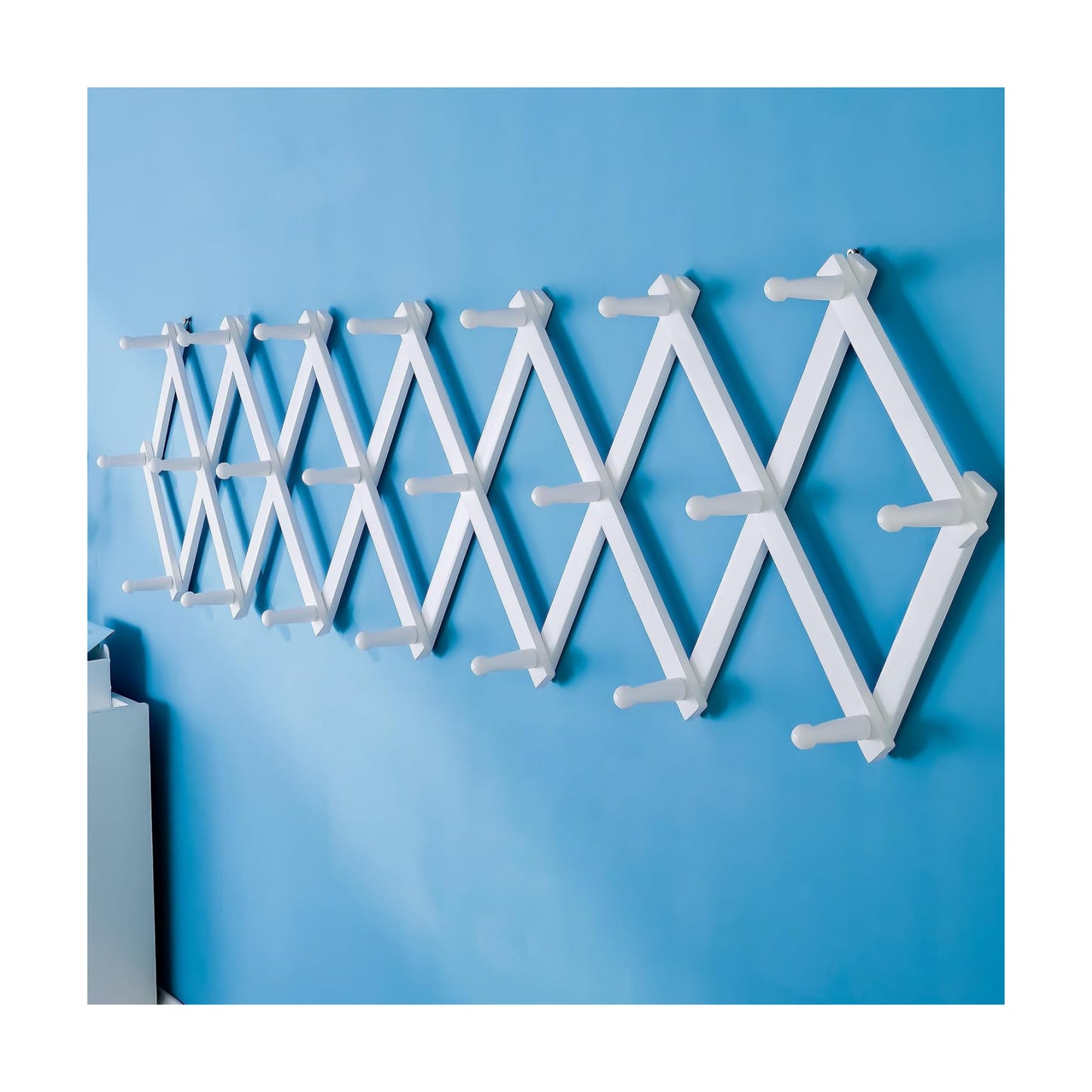 SKOLOO Accordion Wall Hanger with 22 Hooks, Modern Expandable Coat Rack Hat Rack for Wall, Solid Wooden, White
