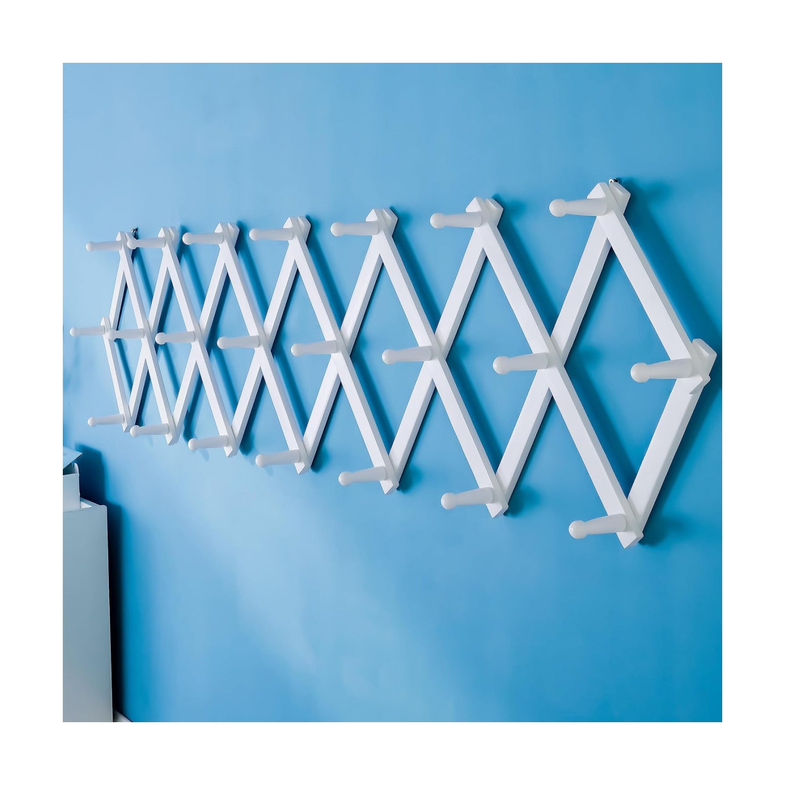 SKOLOO Accordion Wall Hanger with 22 Hooks, Modern Expandable Coat Rack Hat Rack for Wall, Solid Wooden, White