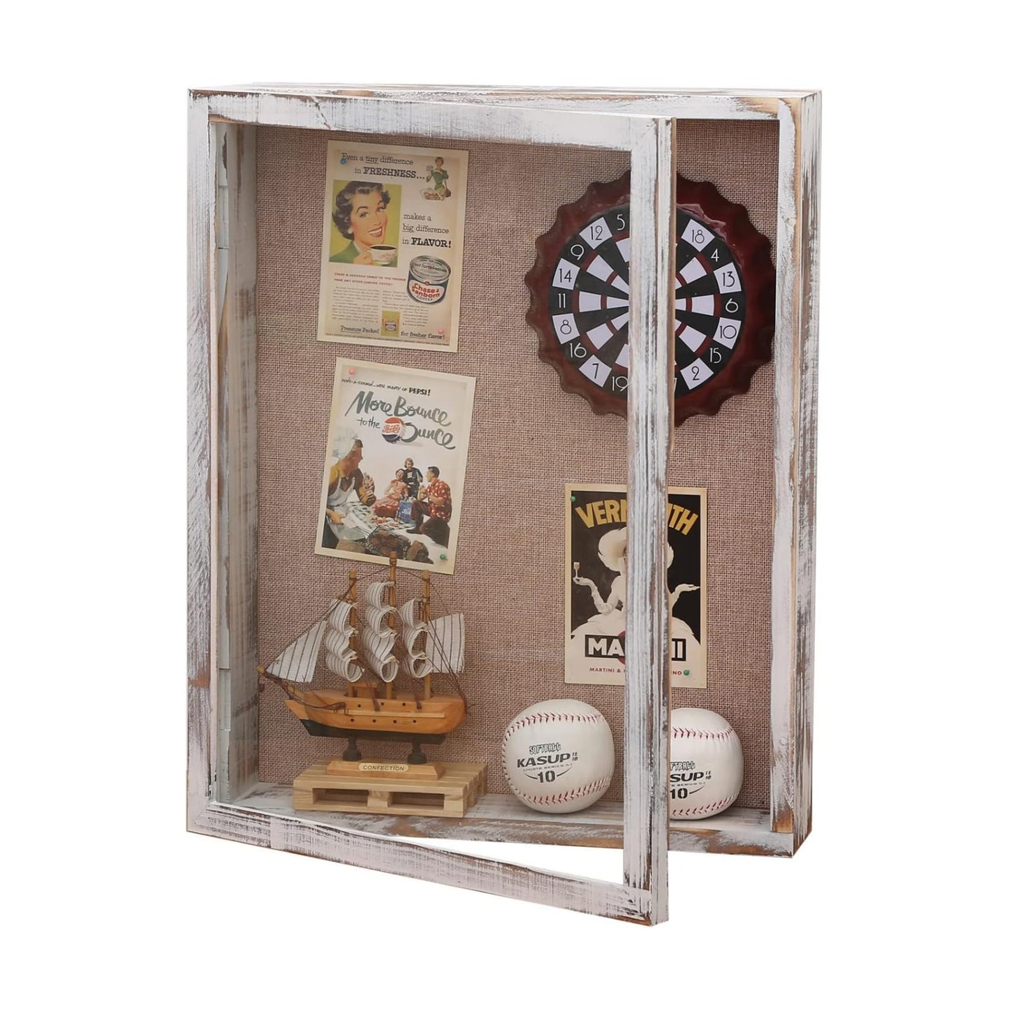 16x20 Extra Large 4-Inch Deep Wood Shadow Box Frame, Distressed White | Solid Wood; 16x20-Inch Extra Large Display;