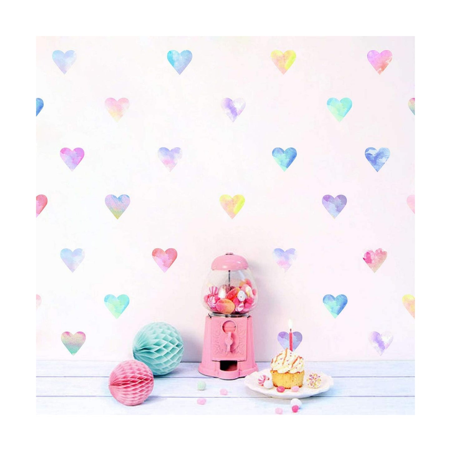 Wall Decals Watercolor Hearts Wall Stickers Heart Wall Decals for Girls Bedroom / Colorful Heart