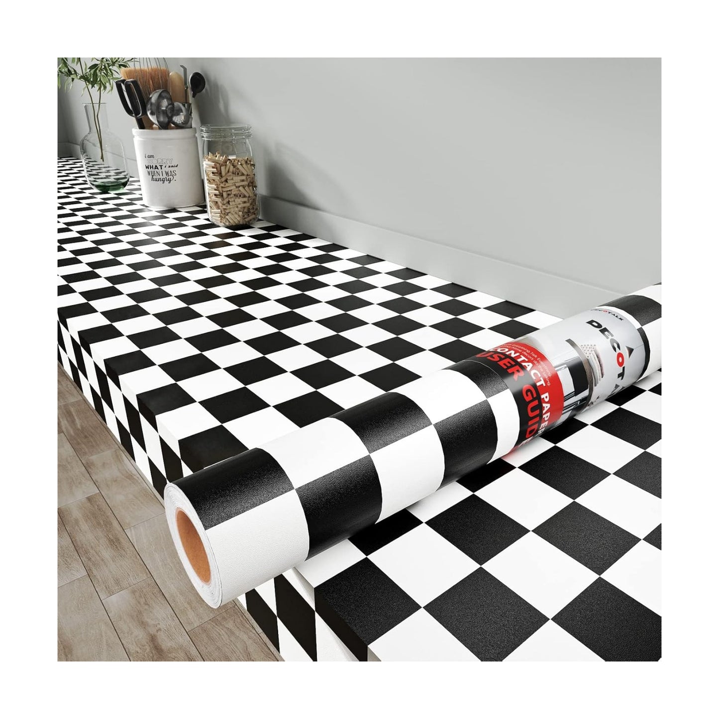 White Wallpaper Peel and Stick Checkered Wallpaper / 17.7 x 120 / Black