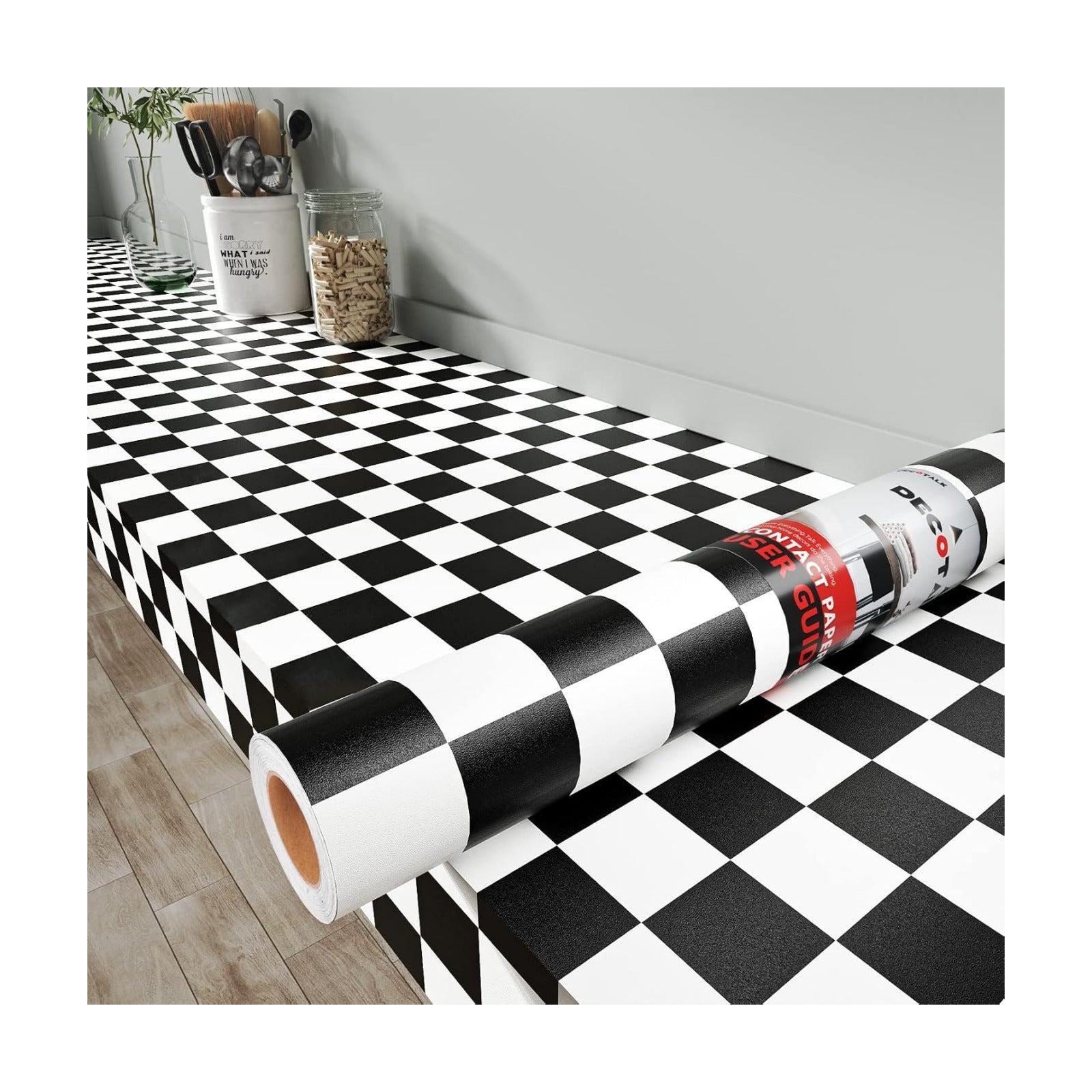 White Wallpaper Peel and Stick Checkered Wallpaper / 17.7 x 120 / Black