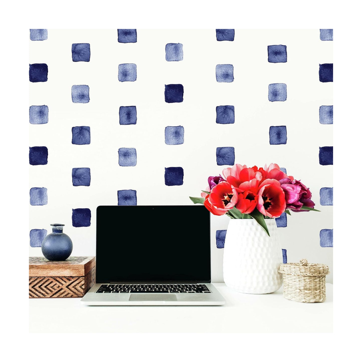 RMK4885SCS Watercolor Blocks Peel and Stick Wall Decals / Blue