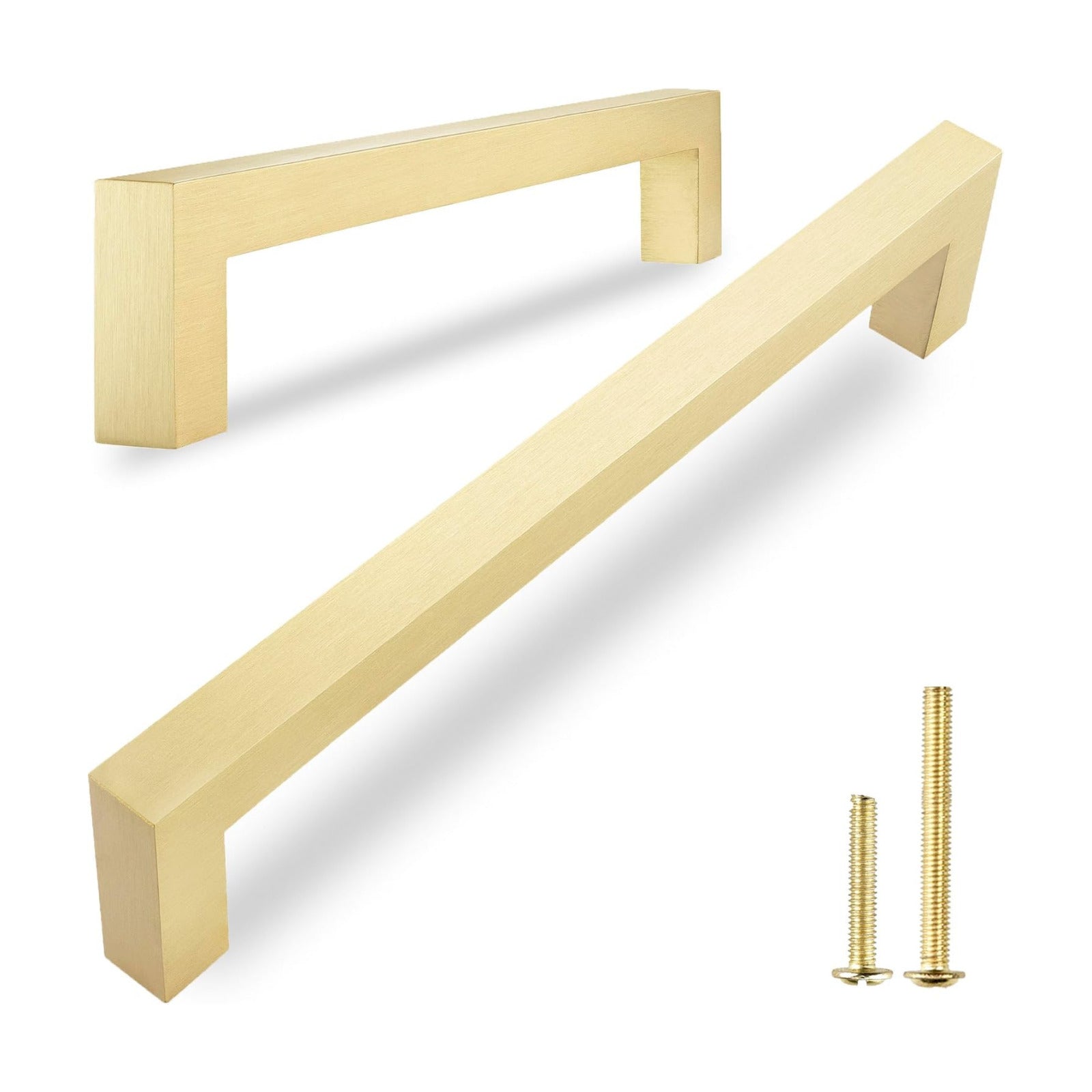 QOGRISUN 5-Pack Brushed Brass Cabinet Pulls, Solid Brass, 6-1/4" Center | Solid Brass Square Pulls, Brushed Brass
