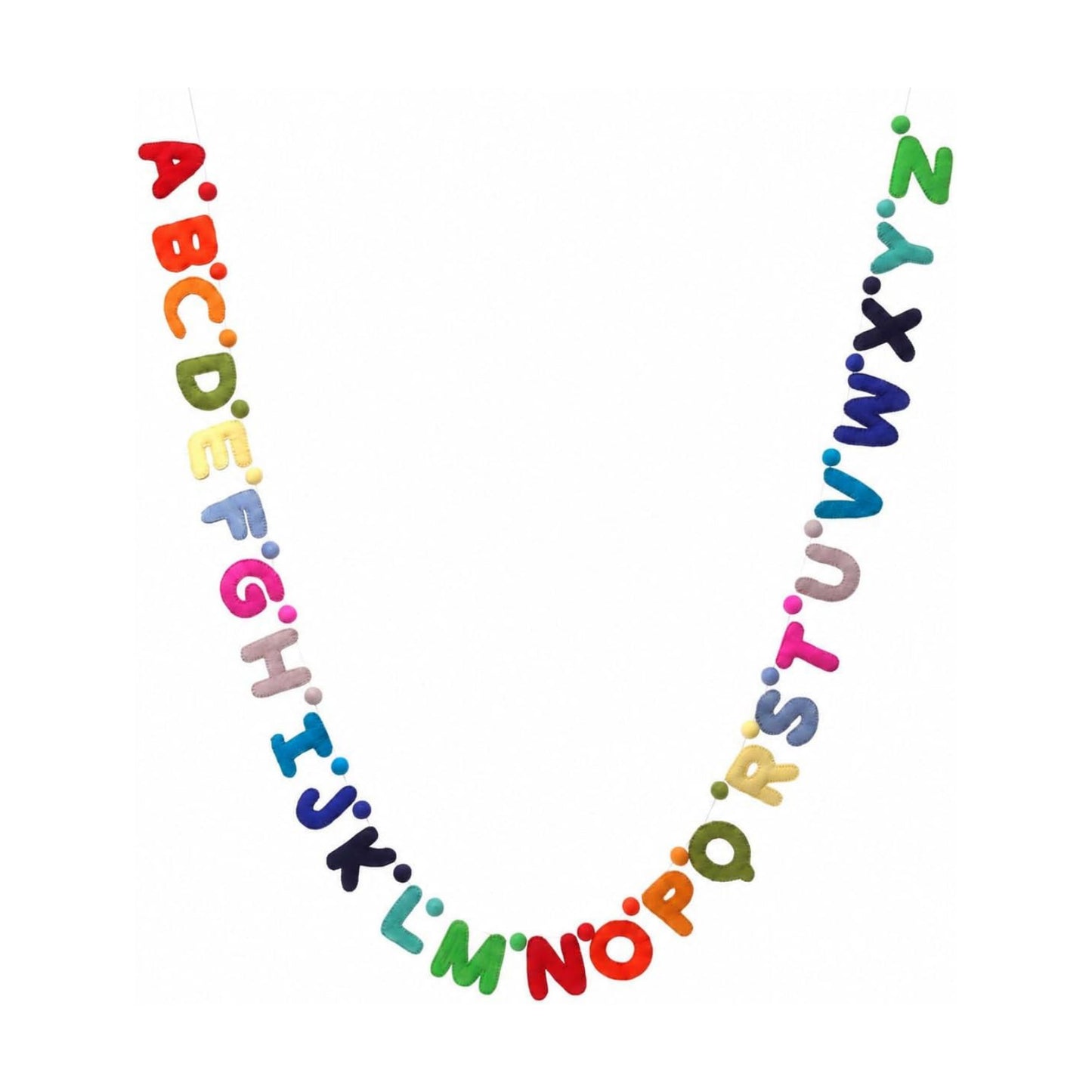 Glaciart One Alphabet Garland - Natural Handmade Wool ABC Letters & Balls - Decorative Wall Decor for Classroom