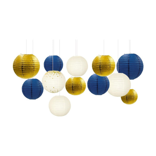 NICROLANDEE Party Decorations 12PCS Navy Blue Gold Hanging Paper Lanterns