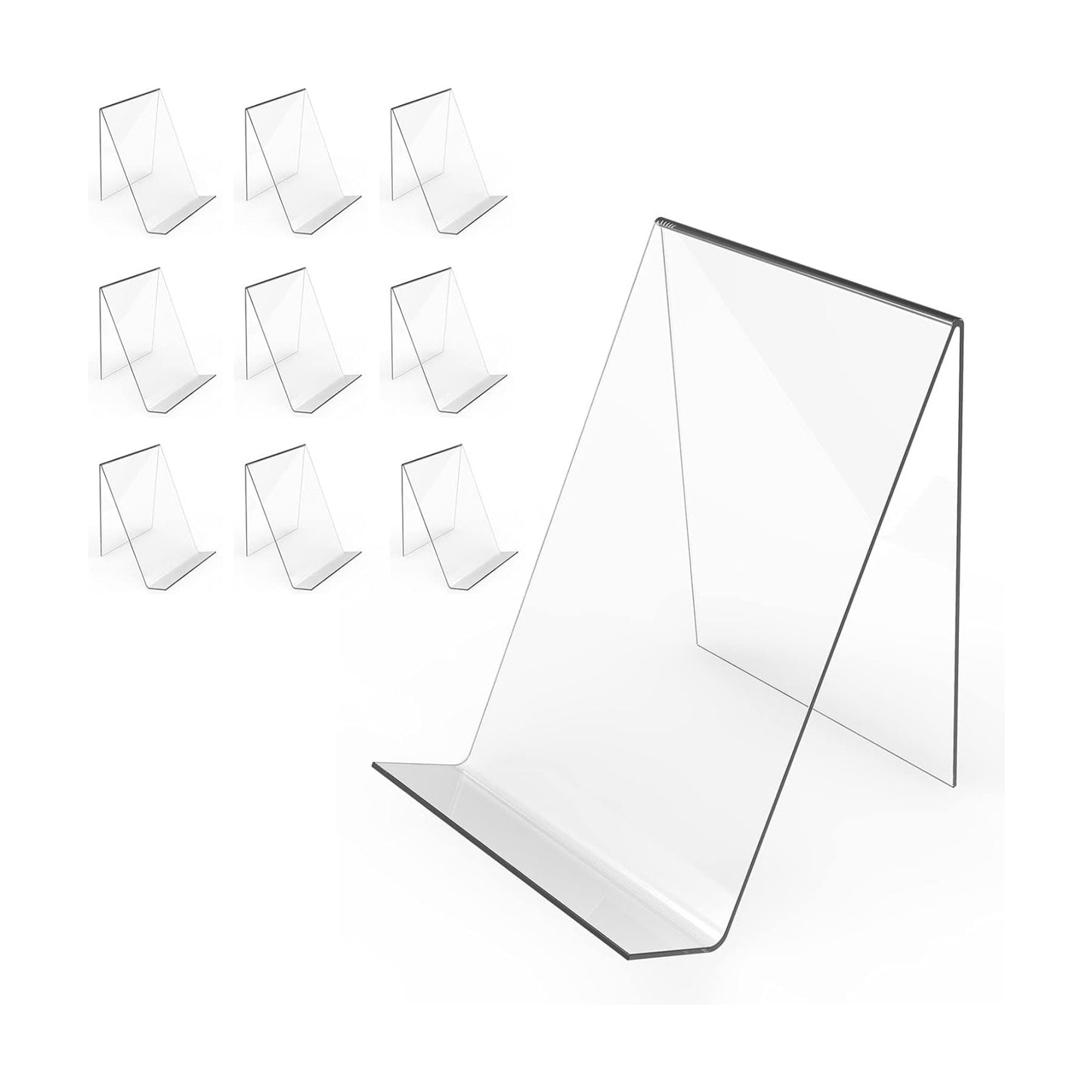Boloyo Acrylic Book Stand Without Ledge,6 Inch 10PC Clear Acrylic Display Easel Transparent Display Stand Holder Tablet