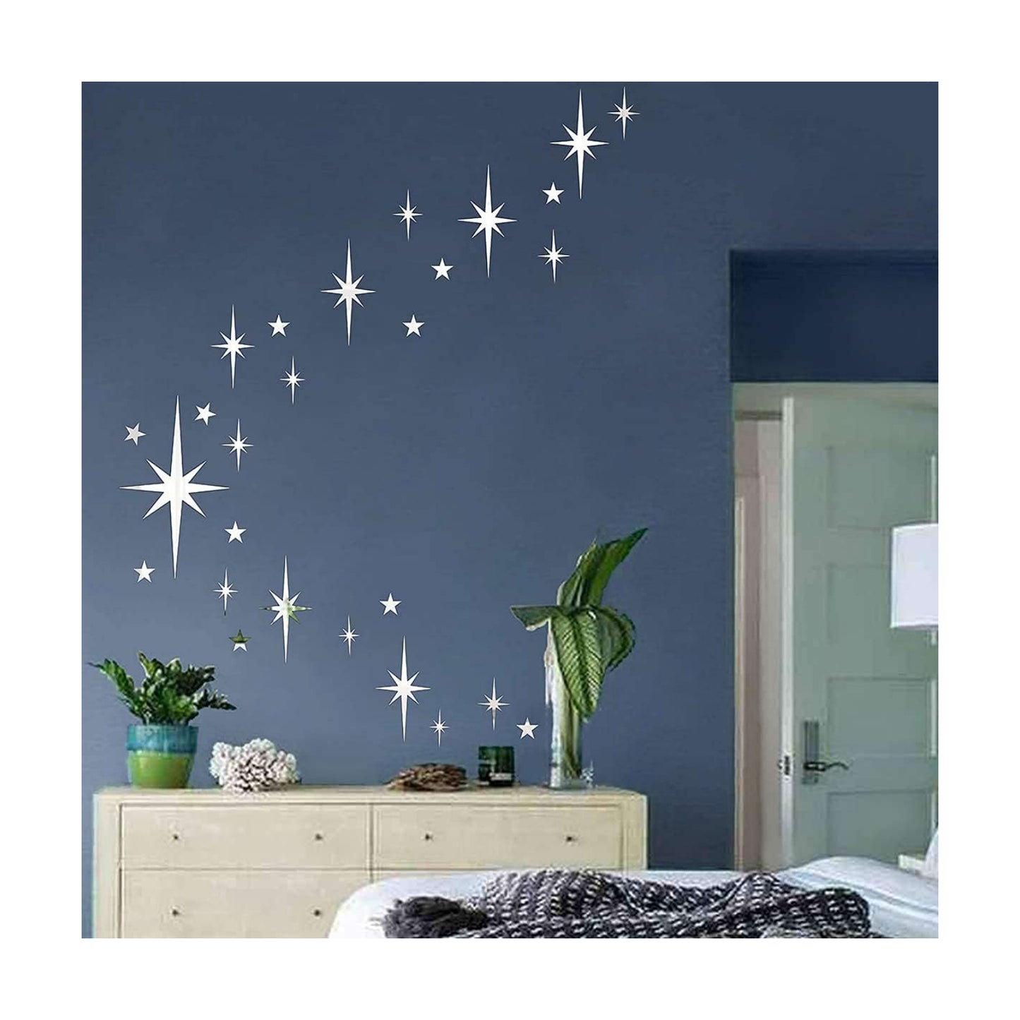 Retro Starburst Mirror Wall Decals 3D Acrylic Sparkle Wall Decors Star Walls / Sliver / Silver