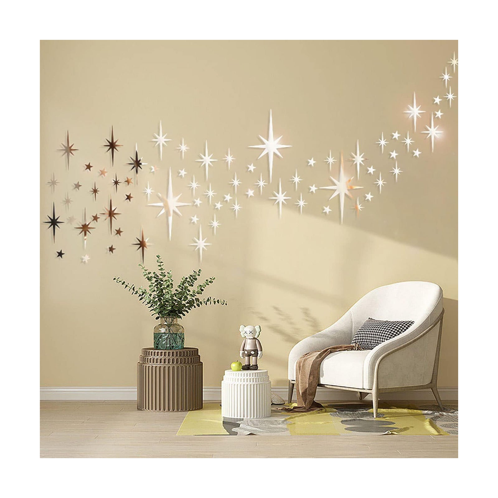 Mirror Wall Stickers Star Wall Decal Peel and Stick 3D Acrylic Decals Removable / Golden / Gold