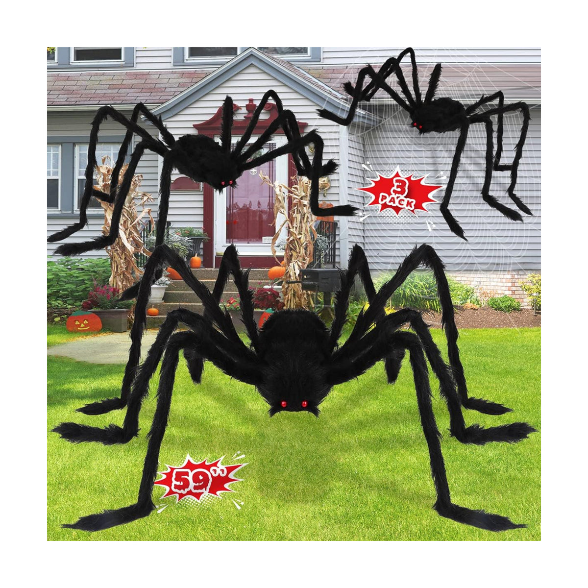 Halloween Giant Spider Decorations Outdoor: 3 Pack Realistic Spiders Props