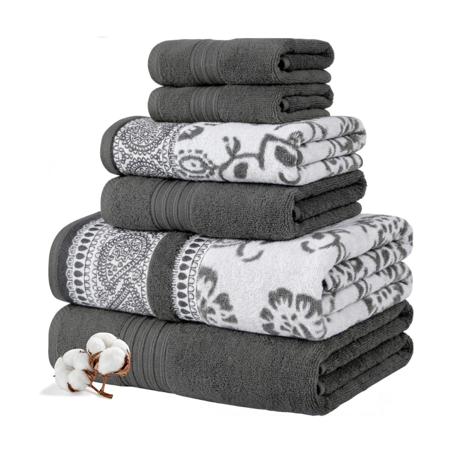 Modern Threads 6 Piece Bath Towel Set – Bathroom Set with 2 Bath Towels, 2 Hand Towels, and 2 Wash Cloths – 100%