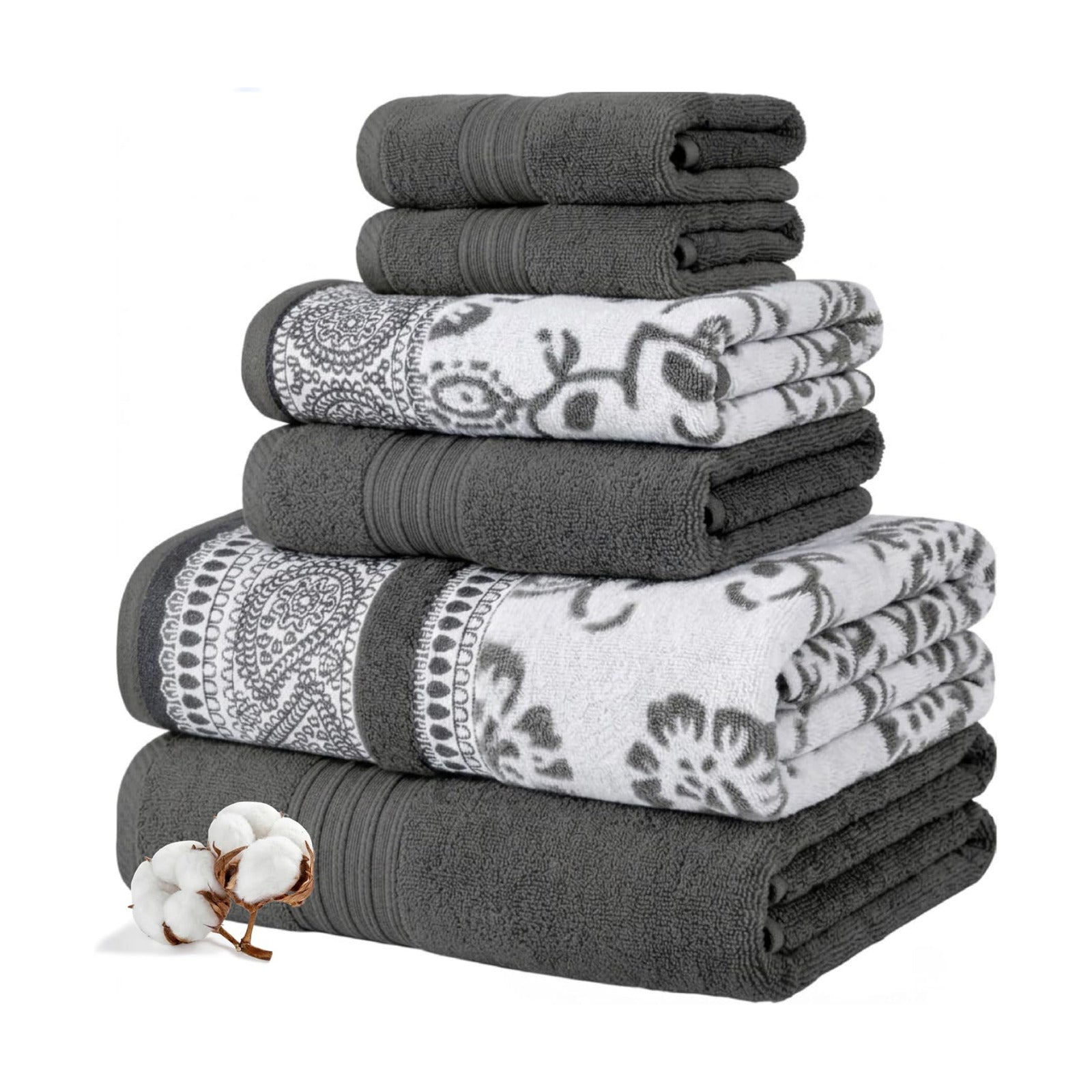 Modern Threads 6 Piece Bath Towel Set – Bathroom Set with 2 Bath Towels, 2 Hand Towels, and 2 Wash Cloths – 100%