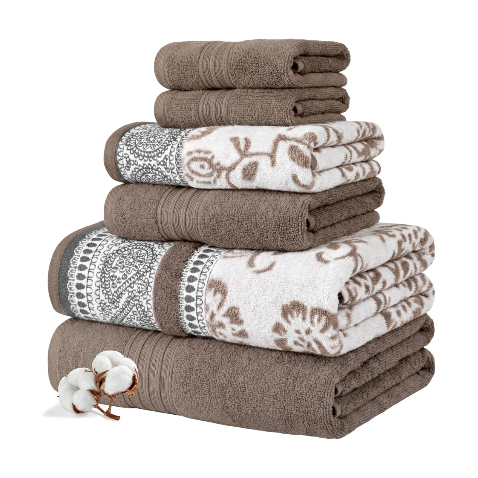 Modern Threads 6 Piece Bath Towel Set – Bathroom Set with 2 Bath Towels, 2 Hand Towels, and 2 Wash Cloths – 100%
