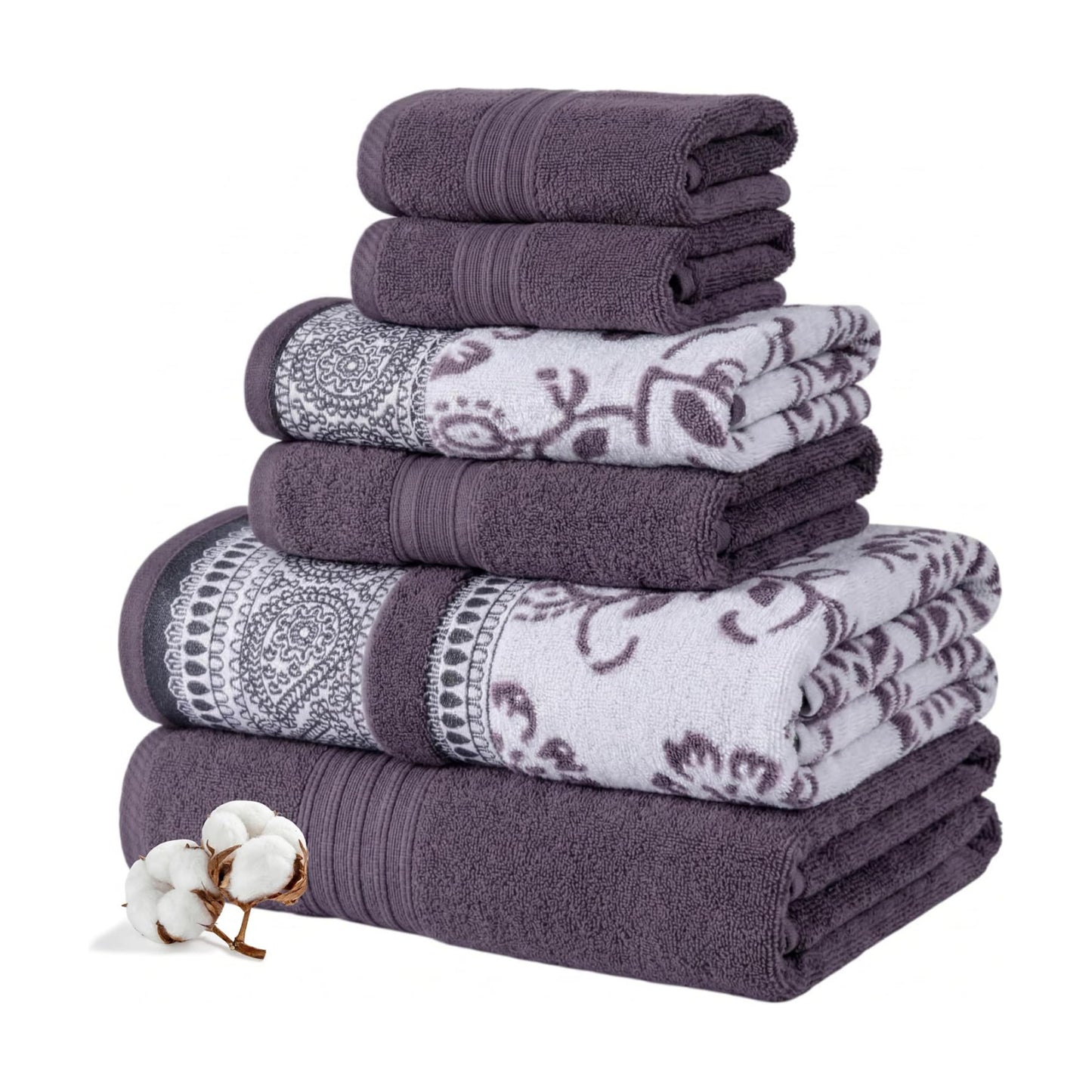 Modern Threads 6 Piece Bath Towel Set – Bathroom Set with 2 Bath Towels, 2 Hand Towels, and 2 Wash Cloths – 100%