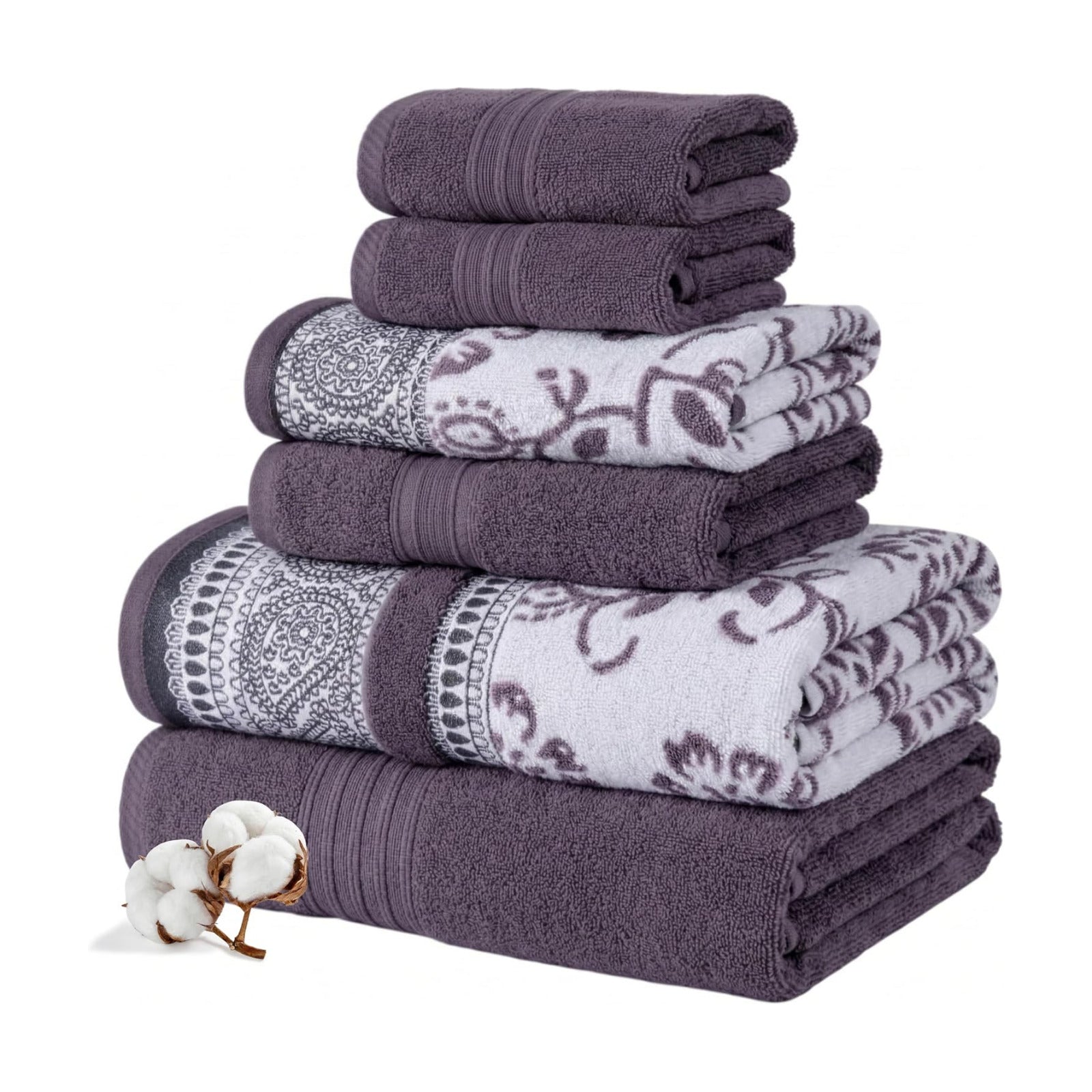 Modern Threads 6 Piece Bath Towel Set – Bathroom Set with 2 Bath Towels, 2 Hand Towels, and 2 Wash Cloths – 100%