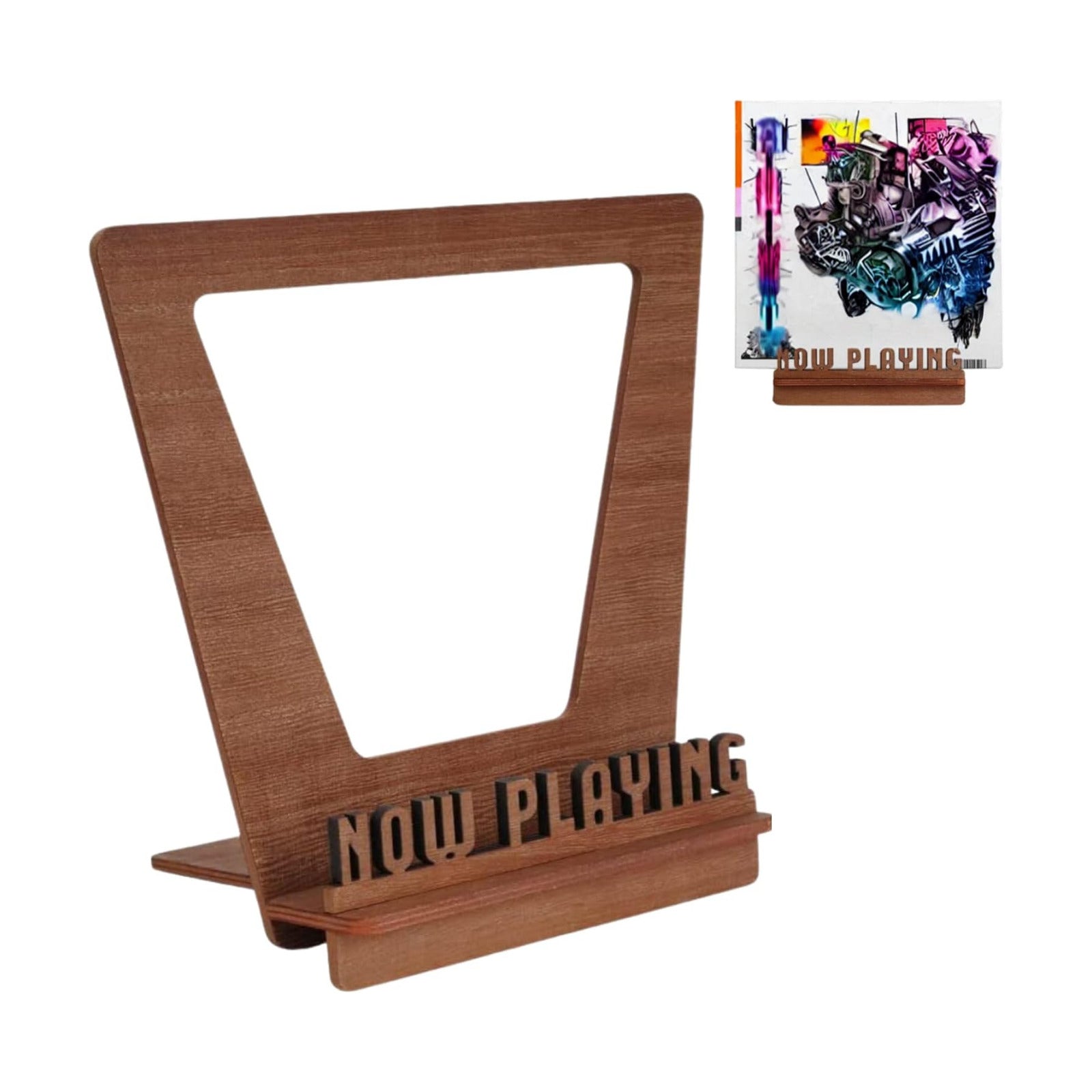 Now Playing Vinyl Stand - 3D Retro Holder for LP Vinyl Records - Wooden Turntable Accessory - Gift Ideas - Album