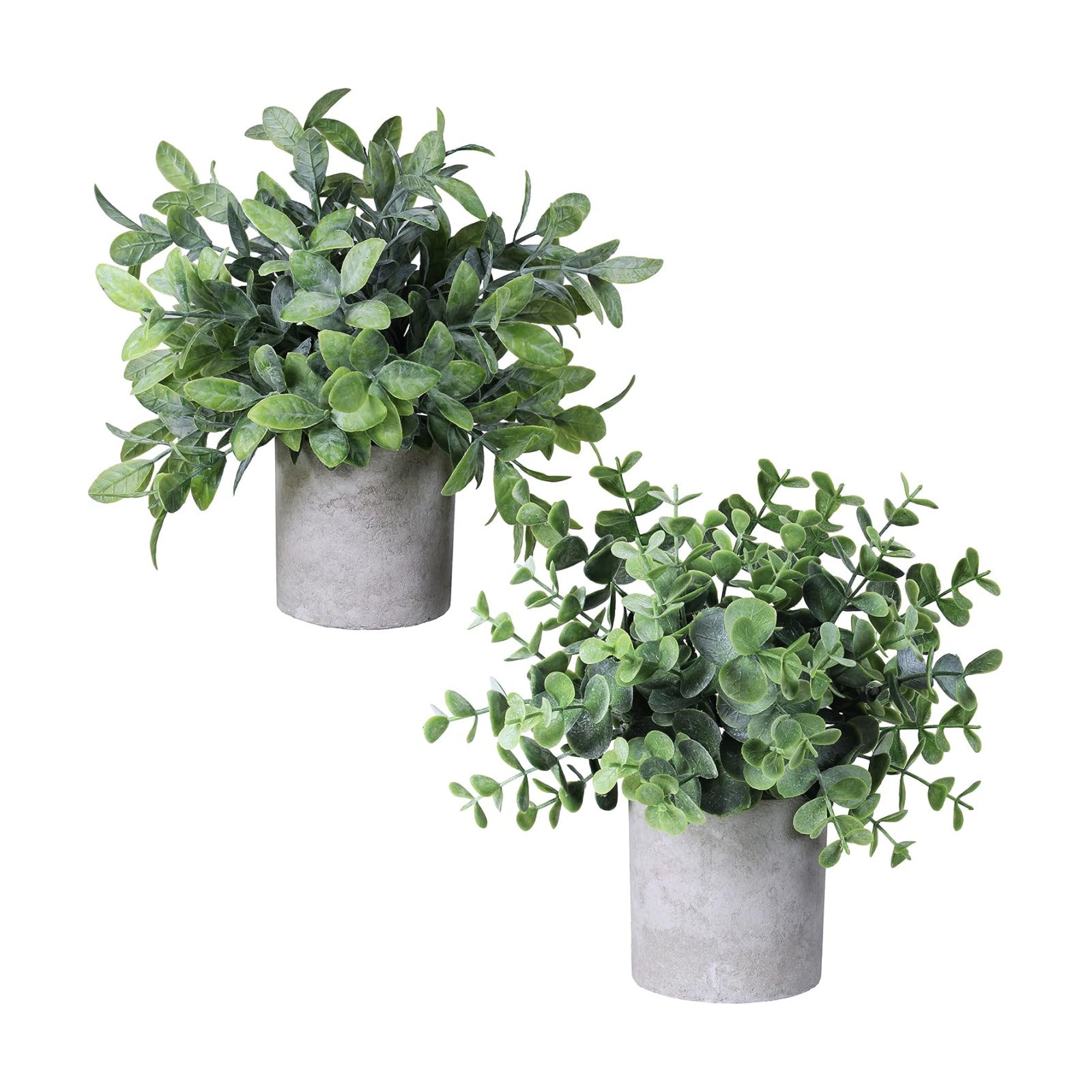 Faux Mini Potted Plants Artificial Eucalyptus Boxwood Plants in Pots Fake Greenery / Set of 2