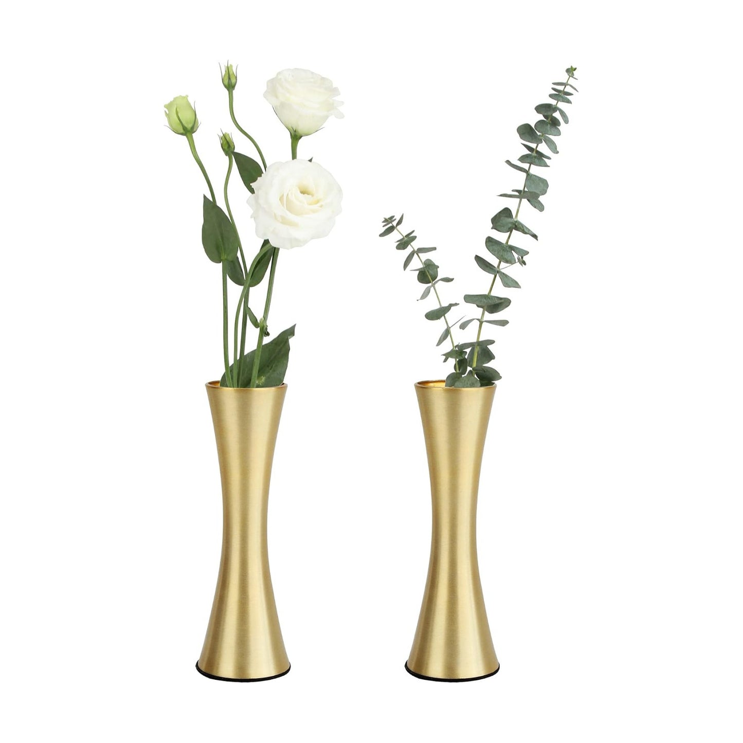 Vixdonos 6.7 inch Brass-Toned Metal Vase Small Dried Flower Vase Set of 2 Modern Decorative Vase for Home Decor