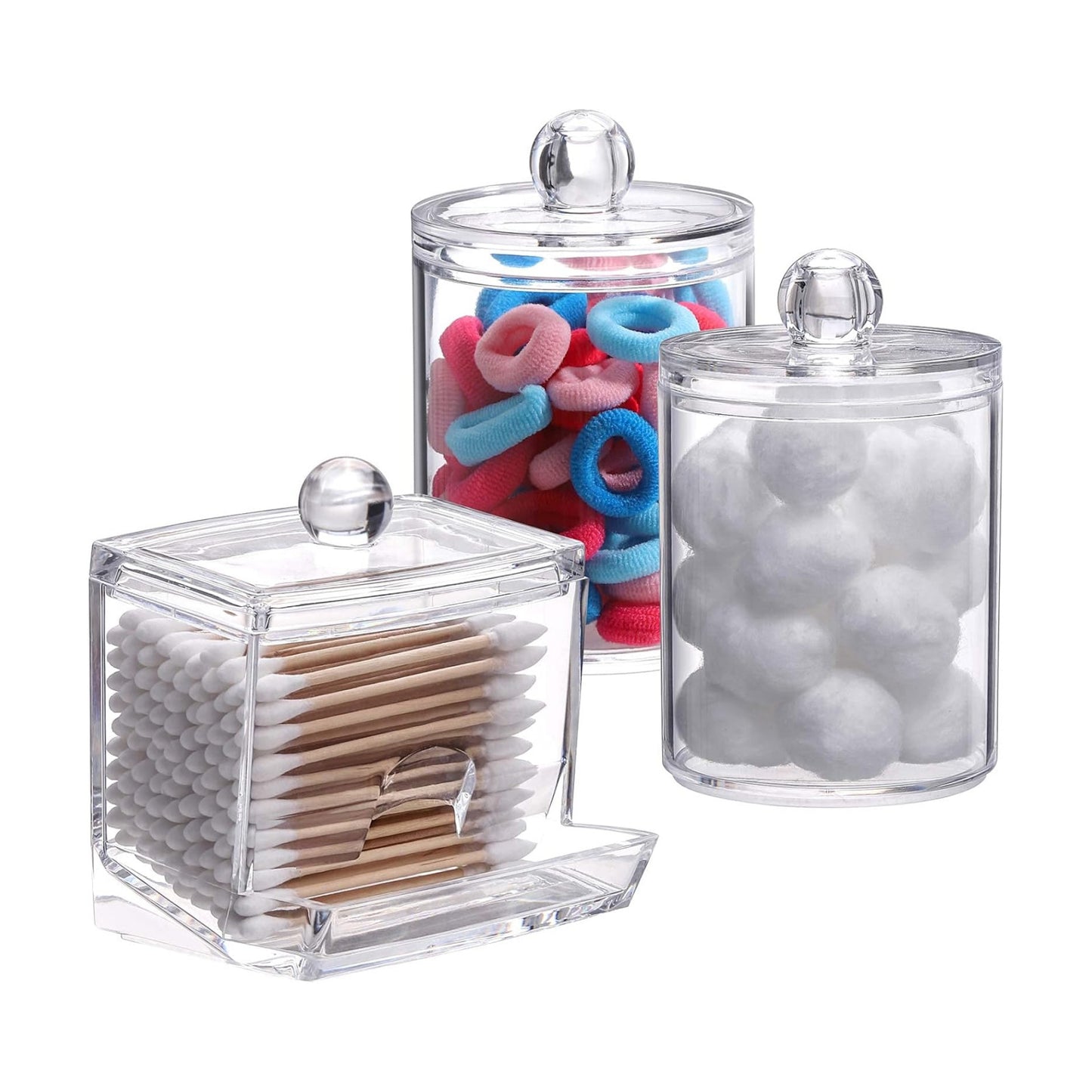 Tbestmax Plastic Qtips Holder Bathroom Container, 10/7 OZ Cotton Ball/Swabs Dispenser, Apothecary Jar Organizer for