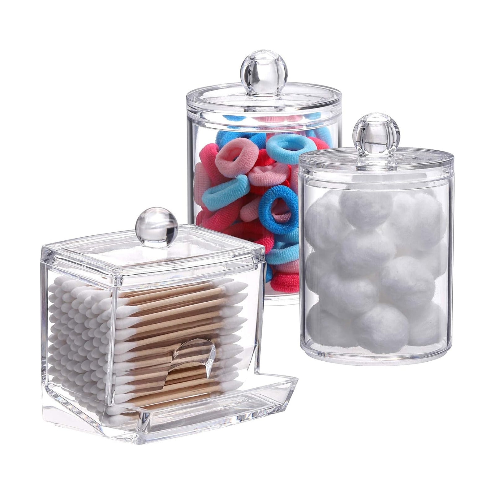 Tbestmax Plastic Qtips Holder Bathroom Container, 10/7 OZ Cotton Ball/Swabs Dispenser, Apothecary Jar Organizer for