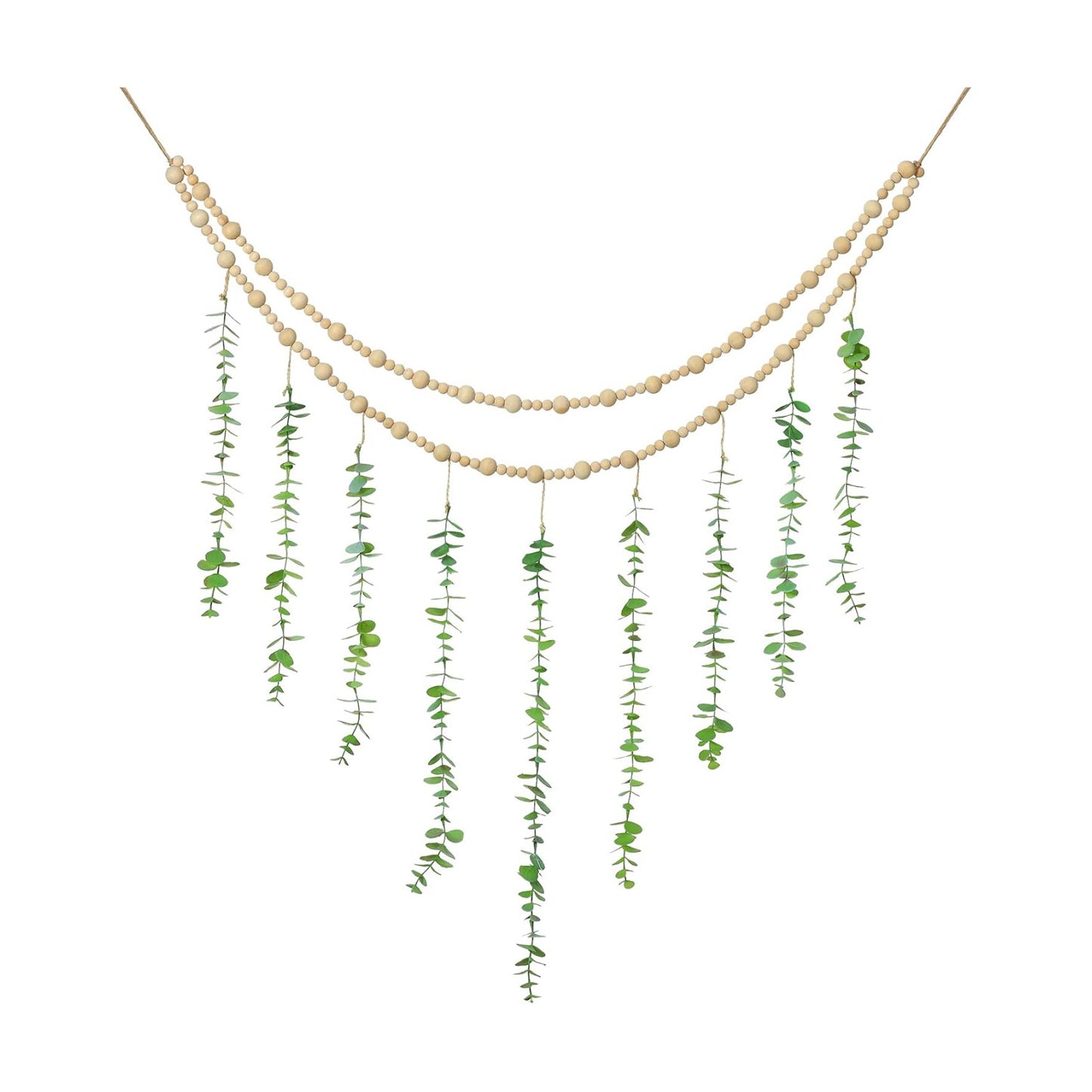 Hanging Eucalyptus Boho Wall Decor Large Boho Bedroom Wall Hanging Wooden Bead Garland / Natural