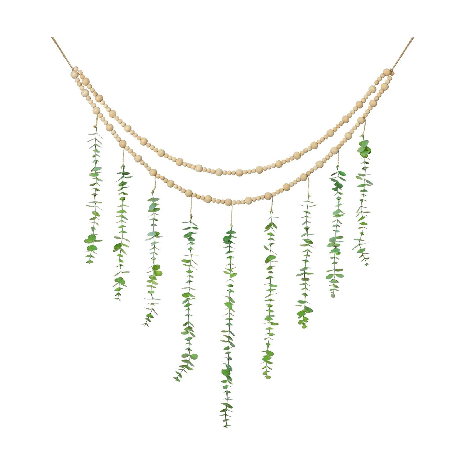 Hanging Eucalyptus Boho Wall Decor Large Boho Bedroom Wall Hanging Wooden Bead Garland / Natural